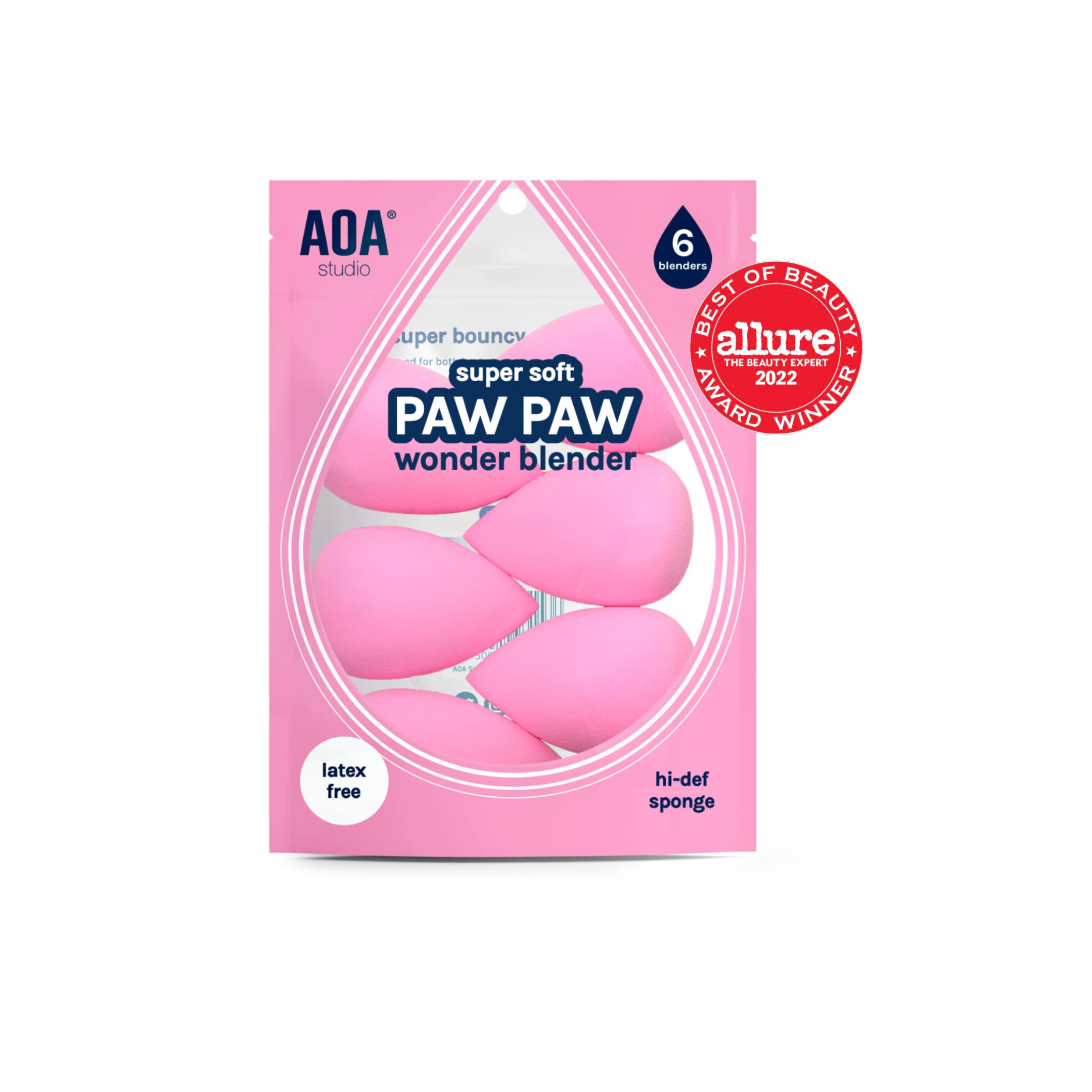 AOA Studio Collection Makeup Sponge Set Makeup Blender Latex Free and High-definition Set of 6 Makeup Blender For Powder Cream and Liquid, Super Soft Wonder Blender Beauty Cosmetic