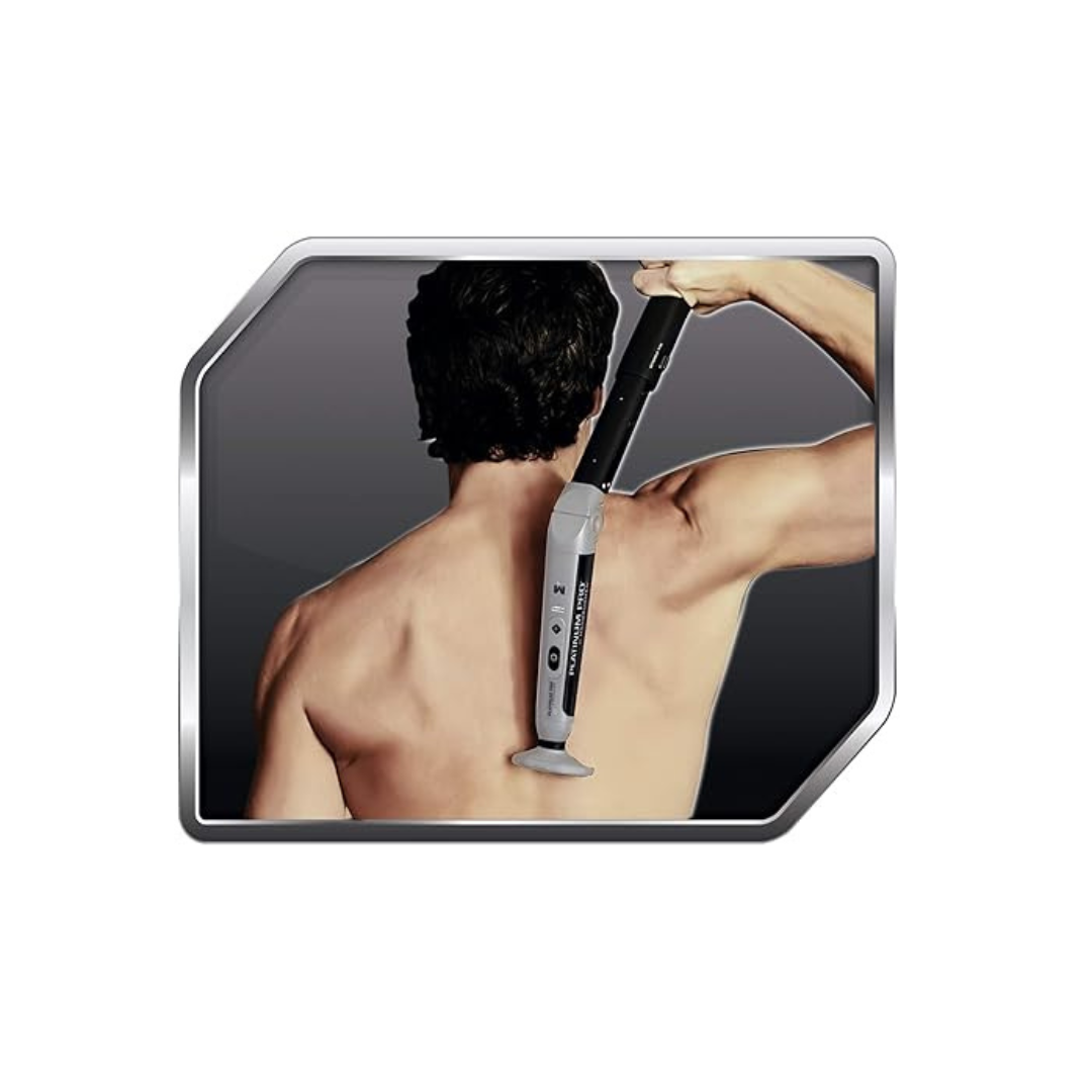 Platinum Pro by MANGROOMER New Back Shaver with 3 Shock Absorber Flex Heads, Power Hinge, Extreme Reach Handle & Bonus Case! (Generation 8.0), 4 Piece Set