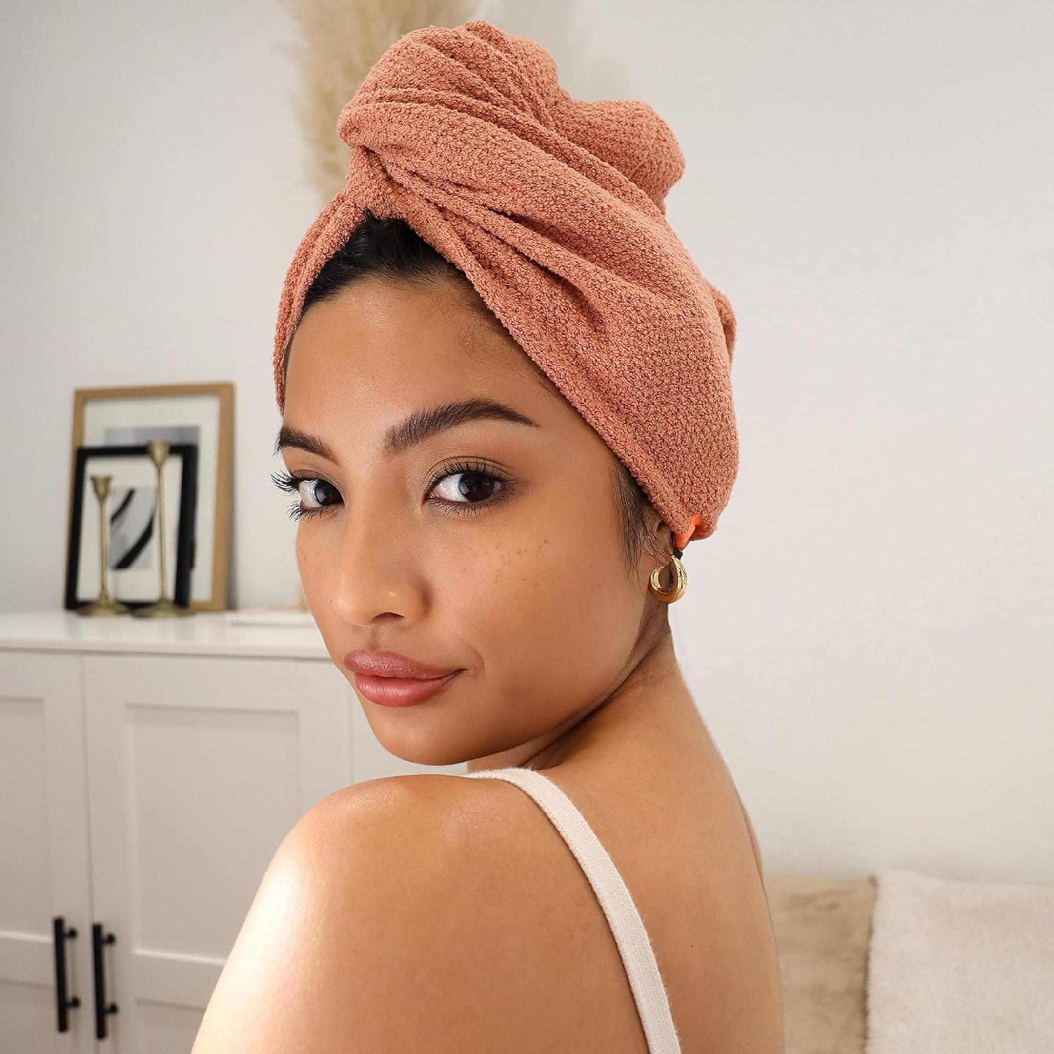 AQUIS COPPER SURE Rapid Dry Microfiber Hair Wrap, Button-Loop Closure Turban Shape, Odor-Resistant Clean Towel Technology, Ultra-Absorbent for Healthier Hair Drying, (10"" x 29"")