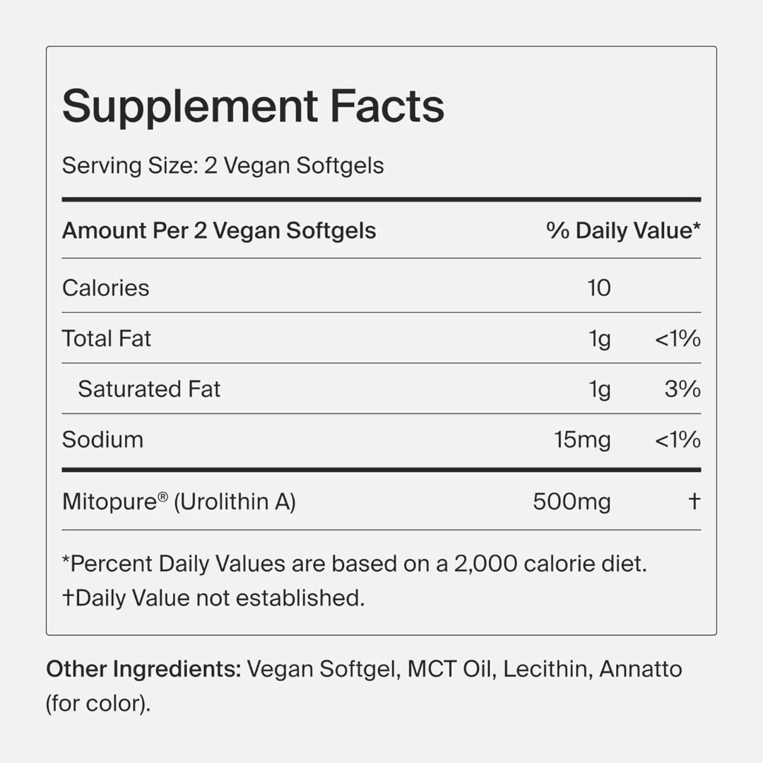 Timeline Mitopure Urolithin A - Clinically Proven Supplement for Healthy Aging and Cellular Renewal - Mitoceutical for Muscle Strength and Longevity - 60 Softgels