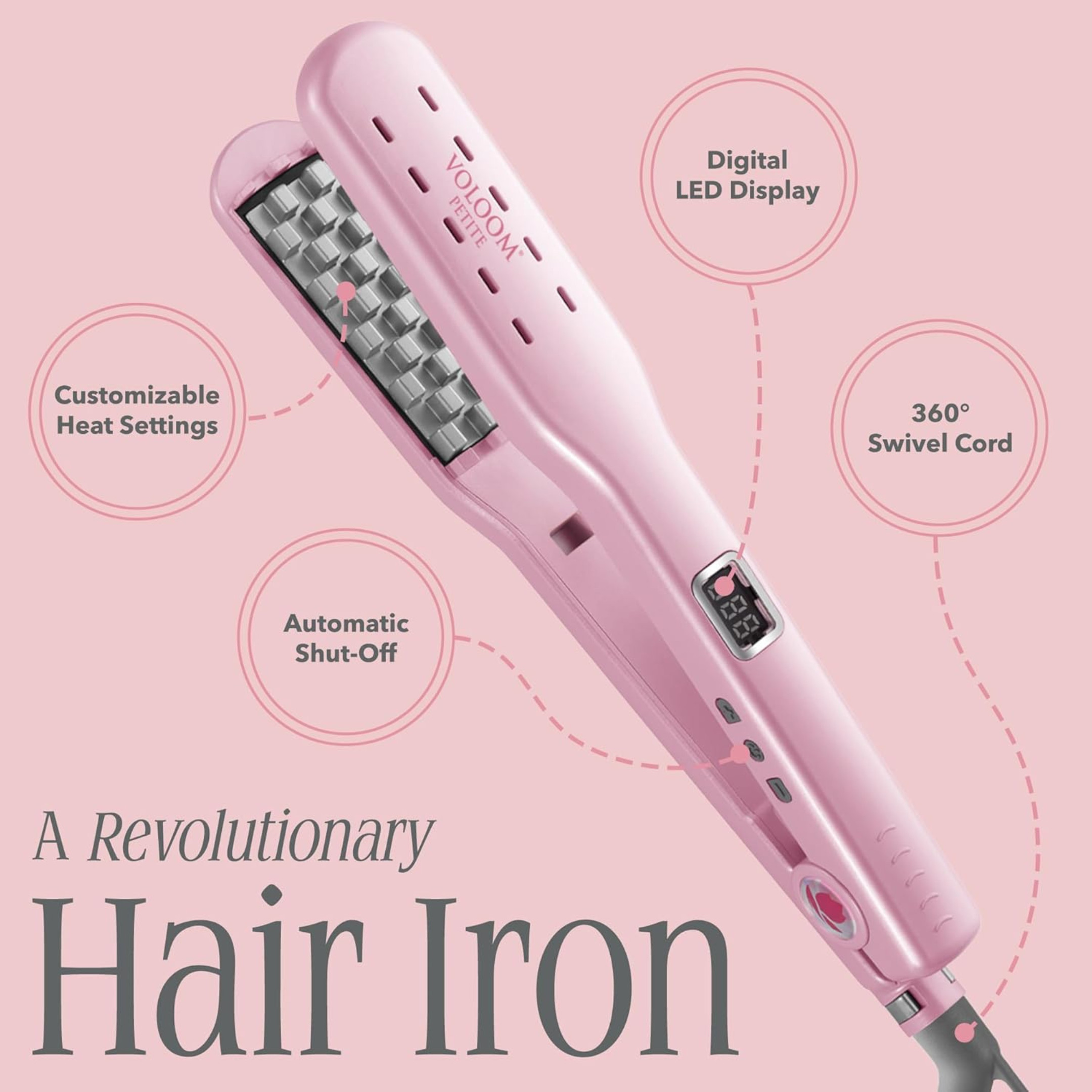 Voloom Petite 1-Inch Professional Volumizing Hair Iron | Increase Hair Volume, Ceramic Hair Volumizing Tool, Hair Waver | Adjustable Temperature, Swivel Cord, Auto Shut-Off, Lasting Volume