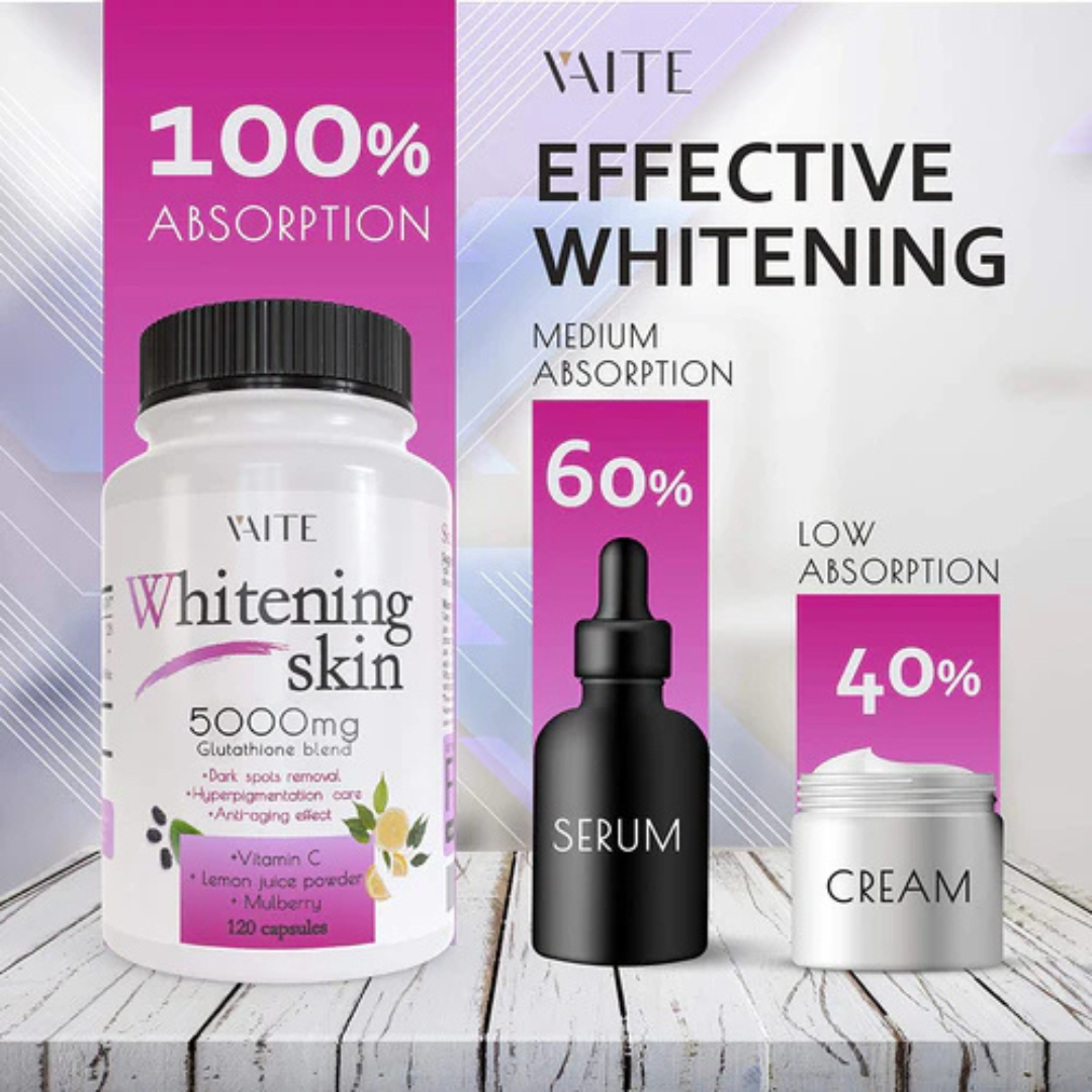 Glutathione Whitening Pills - Dark Spots & Acne Scar Remover - 5000 - Made in USA - Vegan Skin Bleaching Pills with Anti-Aging & Antioxidant Effect - 120 Capsules