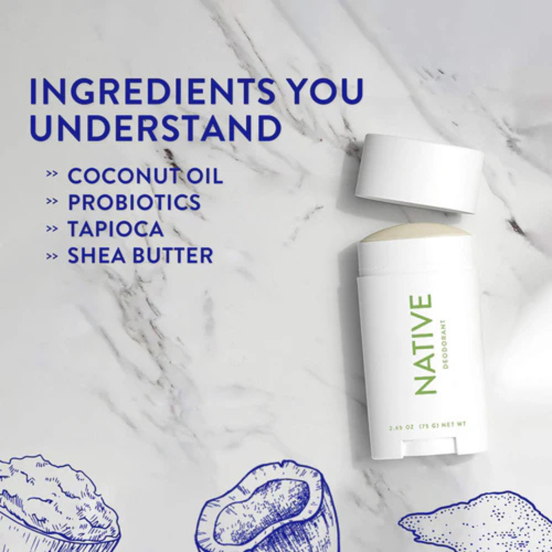 Native Deodorant | Natural Deodorant for Women and Men, Aluminum Free with Baking Soda, Probiotics, Coconut Oil and Shea Butter | Charcoal