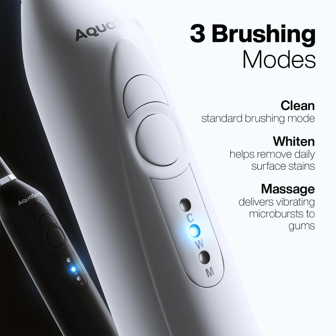 AquaSonic Duo Dual Handle Ultra Whitening 40,000 VPM Wireless Charging Electric ToothBrushes - 3 Modes with Smart Timers - 10 Dupont Brush Heads & 2 Travel Cases Included