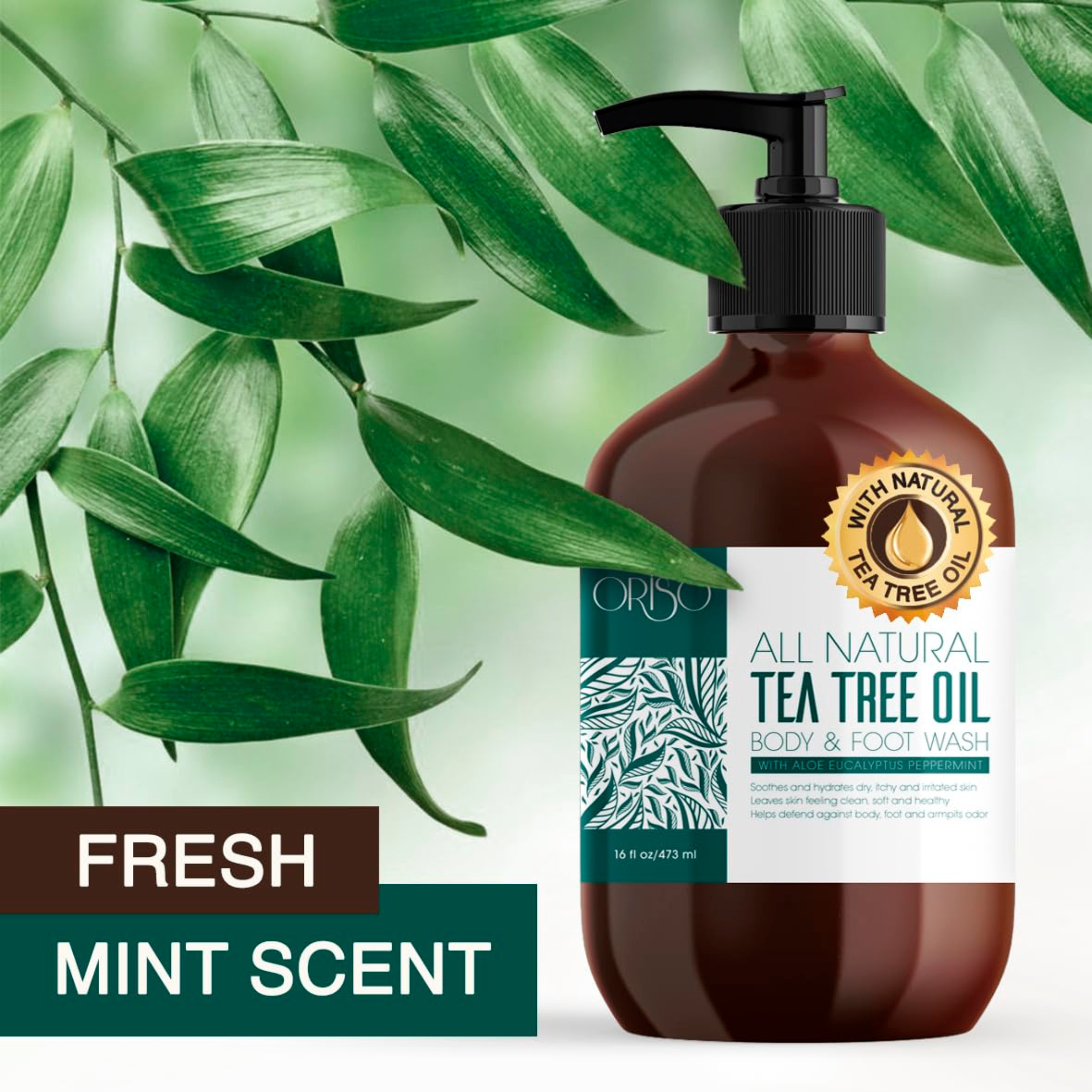 Tea Tree Oil Body Wash - Antifungal - Antibacterial Soap-Helps Athletes Foot - Toenail Fungus - Ringworm - Jock Itchy - Acne - Eczema - Yeast Infection - Body Odor - Itchy Skin - Sulfate Free - 16oz