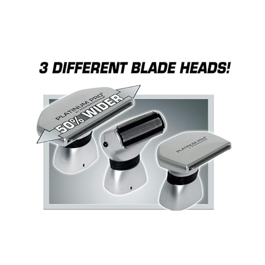 Platinum Pro by MANGROOMER New Back Shaver with 3 Shock Absorber Flex Heads, Power Hinge, Extreme Reach Handle & Bonus Case! (Generation 8.0), 4 Piece Set
