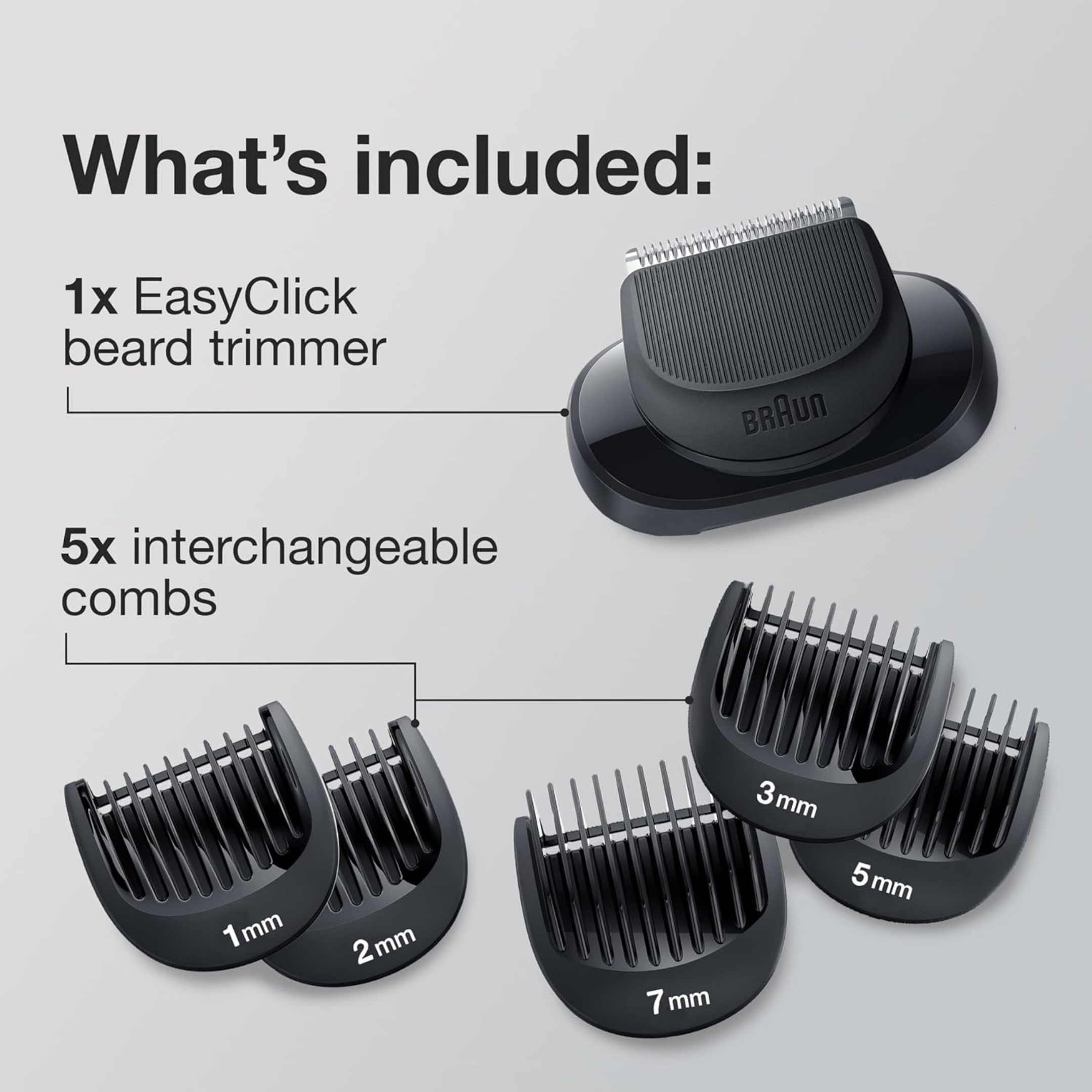 Braun EasyClick Beard Trimmer Attachment for Series 5, 6 and 7 Electric Razors, Compatible with Electric Shavers 5018s, 5020s, 6075cc, 7071cc, 7075cc, 7085cc, 7020s, 5050cs, 6020s, 6072cc, 7027cs