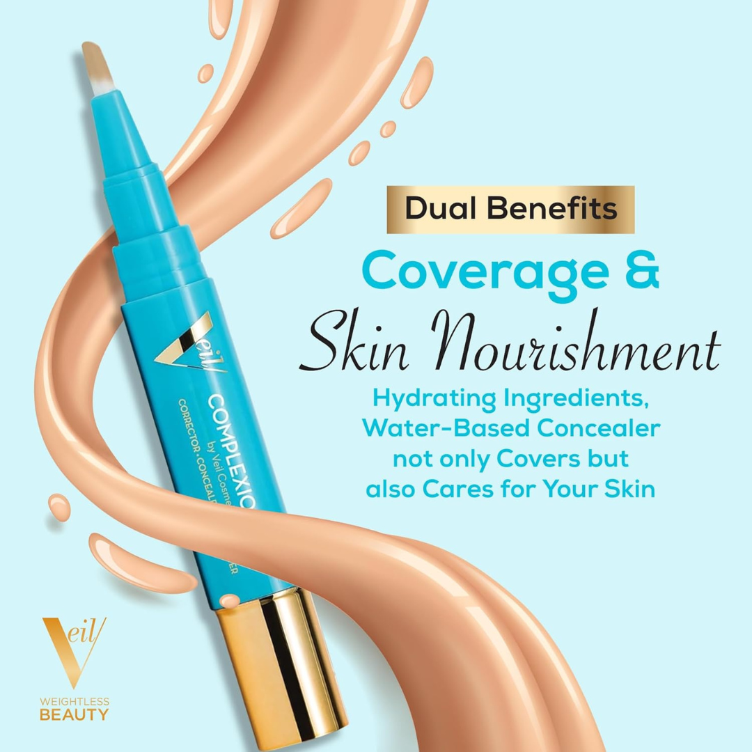 Veil Cosmetics | Complexion Fix Concealer | Shade 2N Light Neutral | Multi-Use Leakproof Pen | Oil-Free, Liquid, Concealer, Highlighter & Corrector | Vegan | Cruelty, Paraben, & Fragrance Free