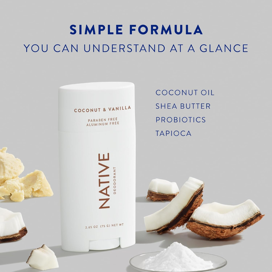 Native Deodorant | Natural Deodorant for Women and Men, Aluminum Free with Baking Soda, Probiotics, Coconut Oil and Shea Butter | Charcoal