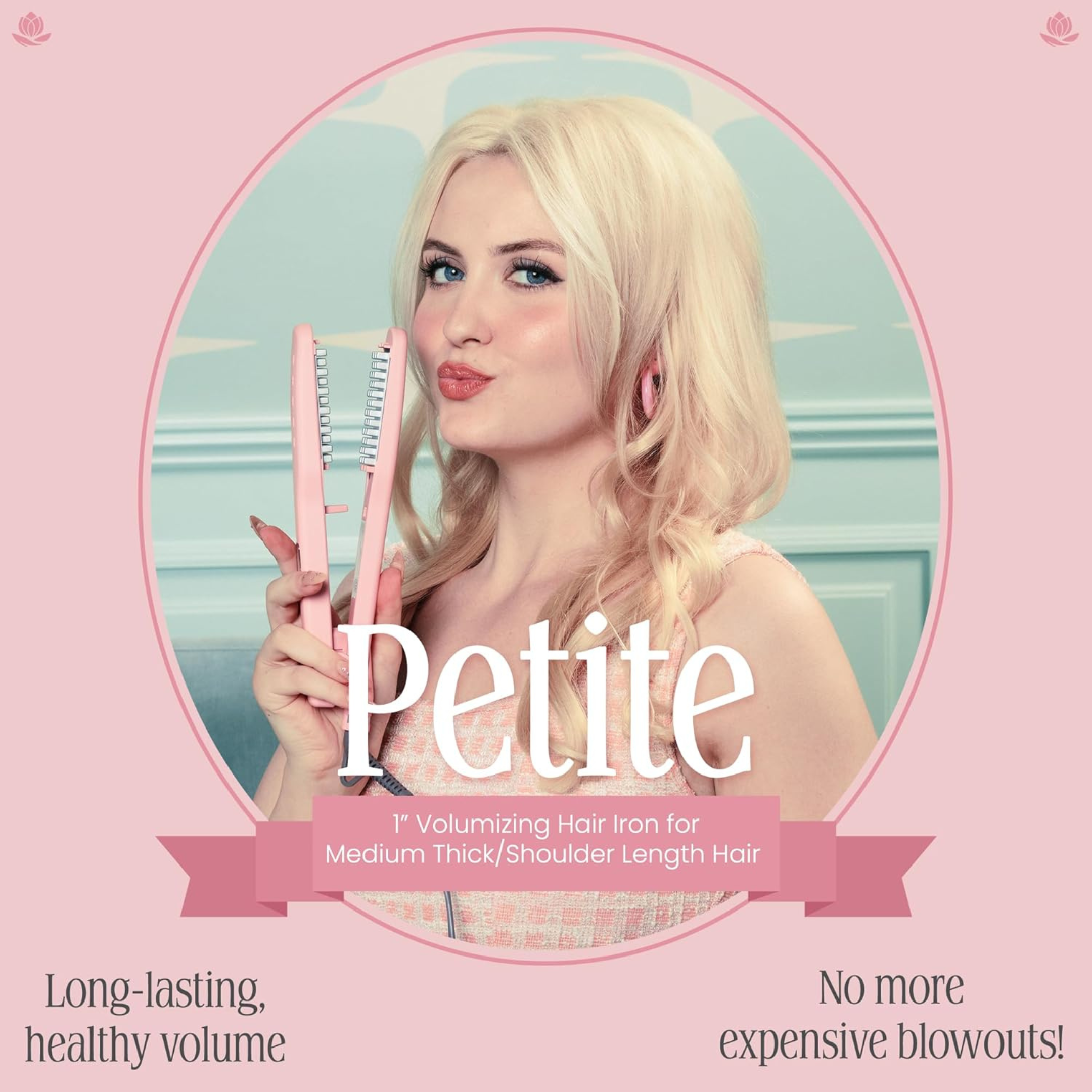 Voloom Petite 1-Inch Professional Volumizing Hair Iron | Increase Hair Volume, Ceramic Hair Volumizing Tool, Hair Waver | Adjustable Temperature, Swivel Cord, Auto Shut-Off, Lasting Volume