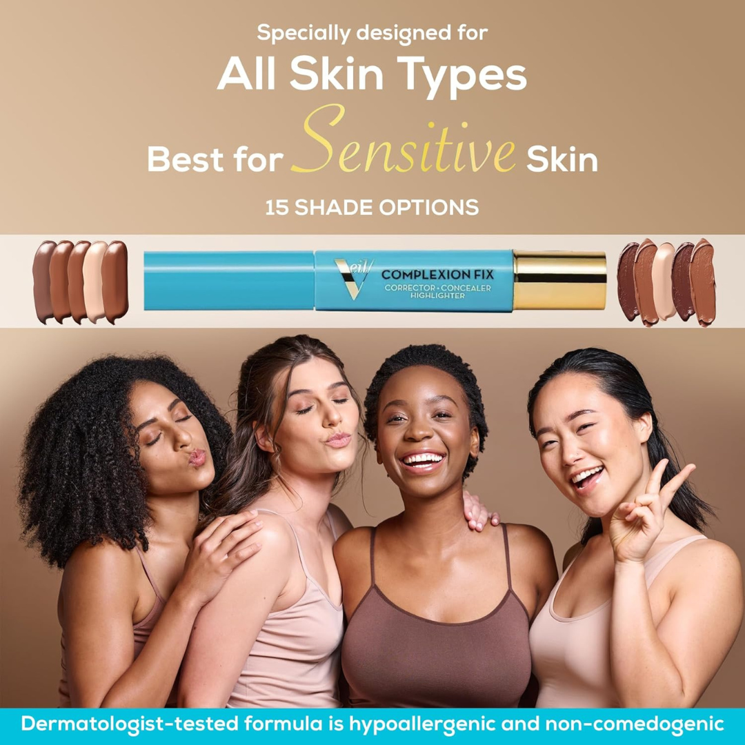 Veil Cosmetics | Complexion Fix Concealer | Shade 2N Light Neutral | Multi-Use Leakproof Pen | Oil-Free, Liquid, Concealer, Highlighter & Corrector | Vegan | Cruelty, Paraben, & Fragrance Free