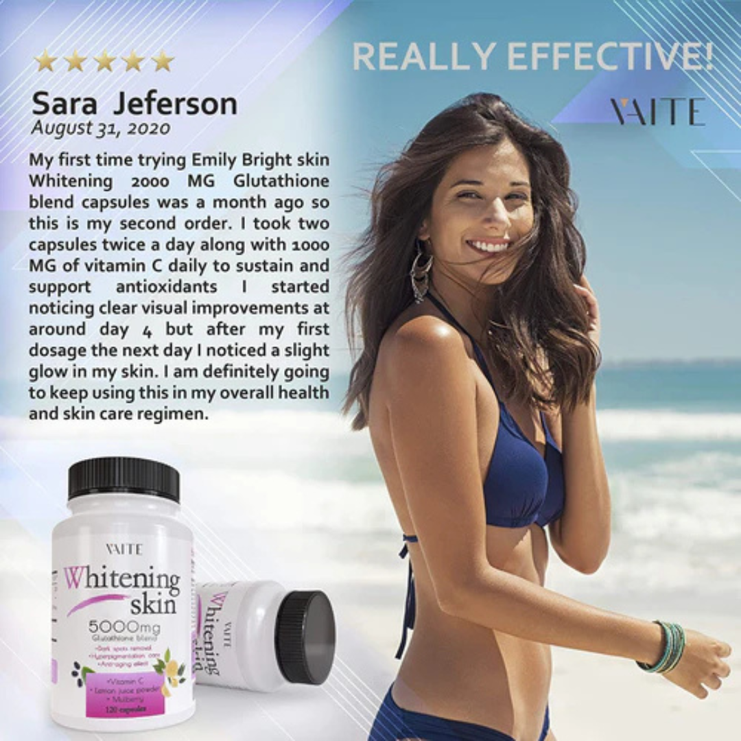 Glutathione Whitening Pills - Dark Spots & Acne Scar Remover - 5000 - Made in USA - Vegan Skin Bleaching Pills with Anti-Aging & Antioxidant Effect - 120 Capsules