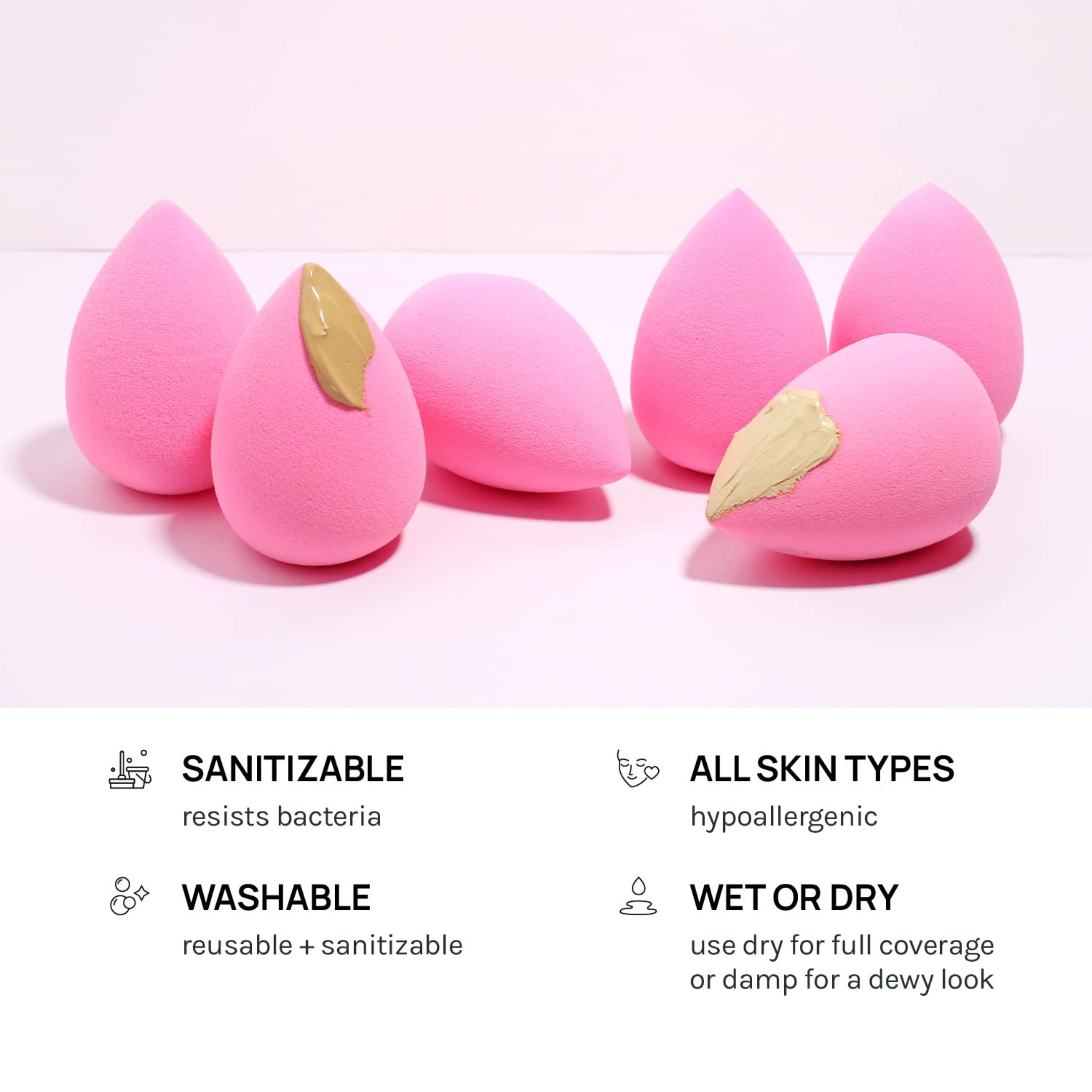 AOA Studio Collection Makeup Sponge Set Makeup Blender Latex Free and High-definition Set of 6 Makeup Blender For Powder Cream and Liquid, Super Soft Wonder Blender Beauty Cosmetic