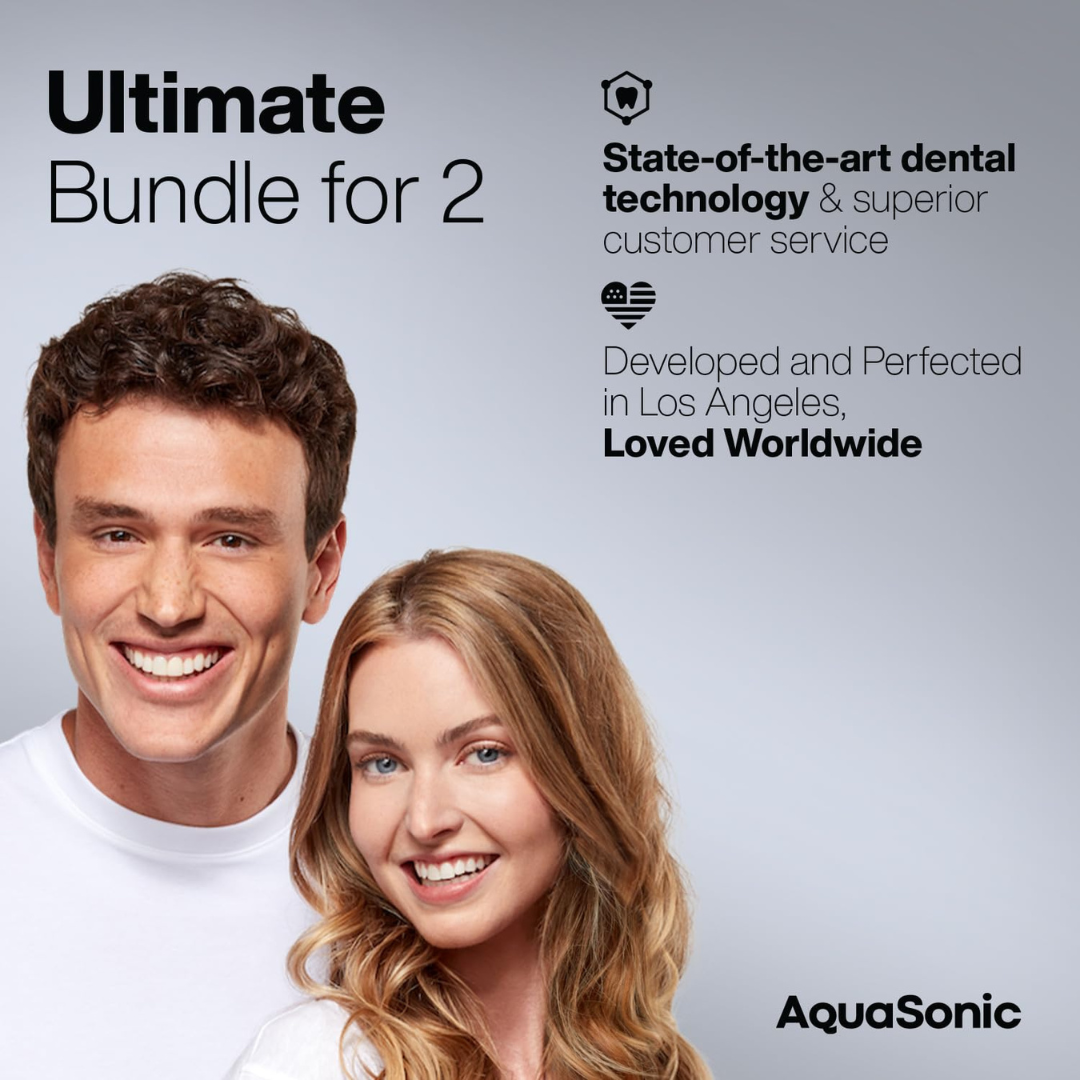 AquaSonic Duo Dual Handle Ultra Whitening 40,000 VPM Wireless Charging Electric ToothBrushes - 3 Modes with Smart Timers - 10 Dupont Brush Heads & 2 Travel Cases Included