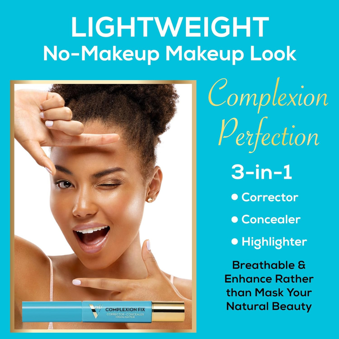 Veil Cosmetics | Complexion Fix Concealer | Shade 2N Light Neutral | Multi-Use Leakproof Pen | Oil-Free, Liquid, Concealer, Highlighter & Corrector | Vegan | Cruelty, Paraben, & Fragrance Free
