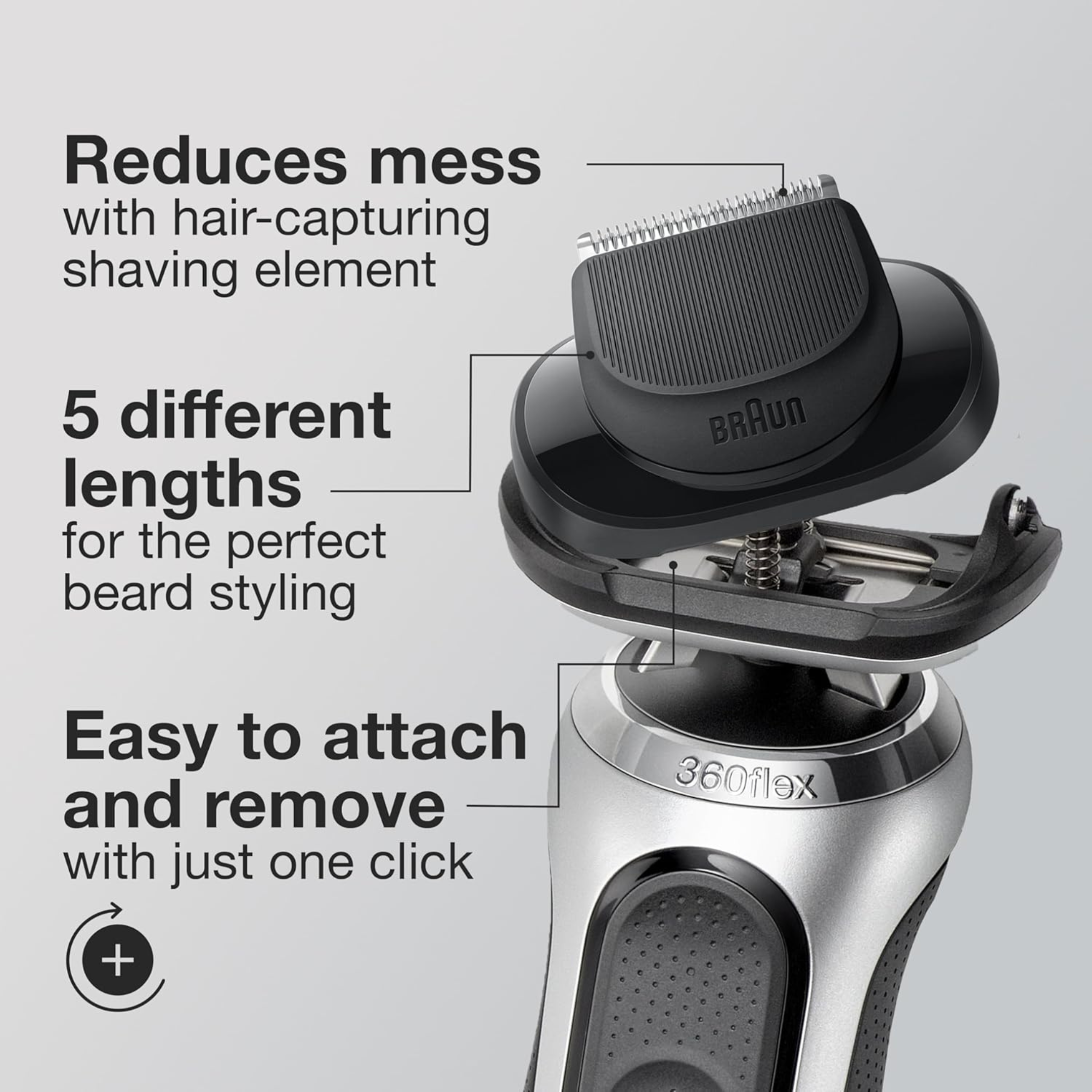 Braun EasyClick Beard Trimmer Attachment for Series 5, 6 and 7 Electric Razors, Compatible with Electric Shavers 5018s, 5020s, 6075cc, 7071cc, 7075cc, 7085cc, 7020s, 5050cs, 6020s, 6072cc, 7027cs
