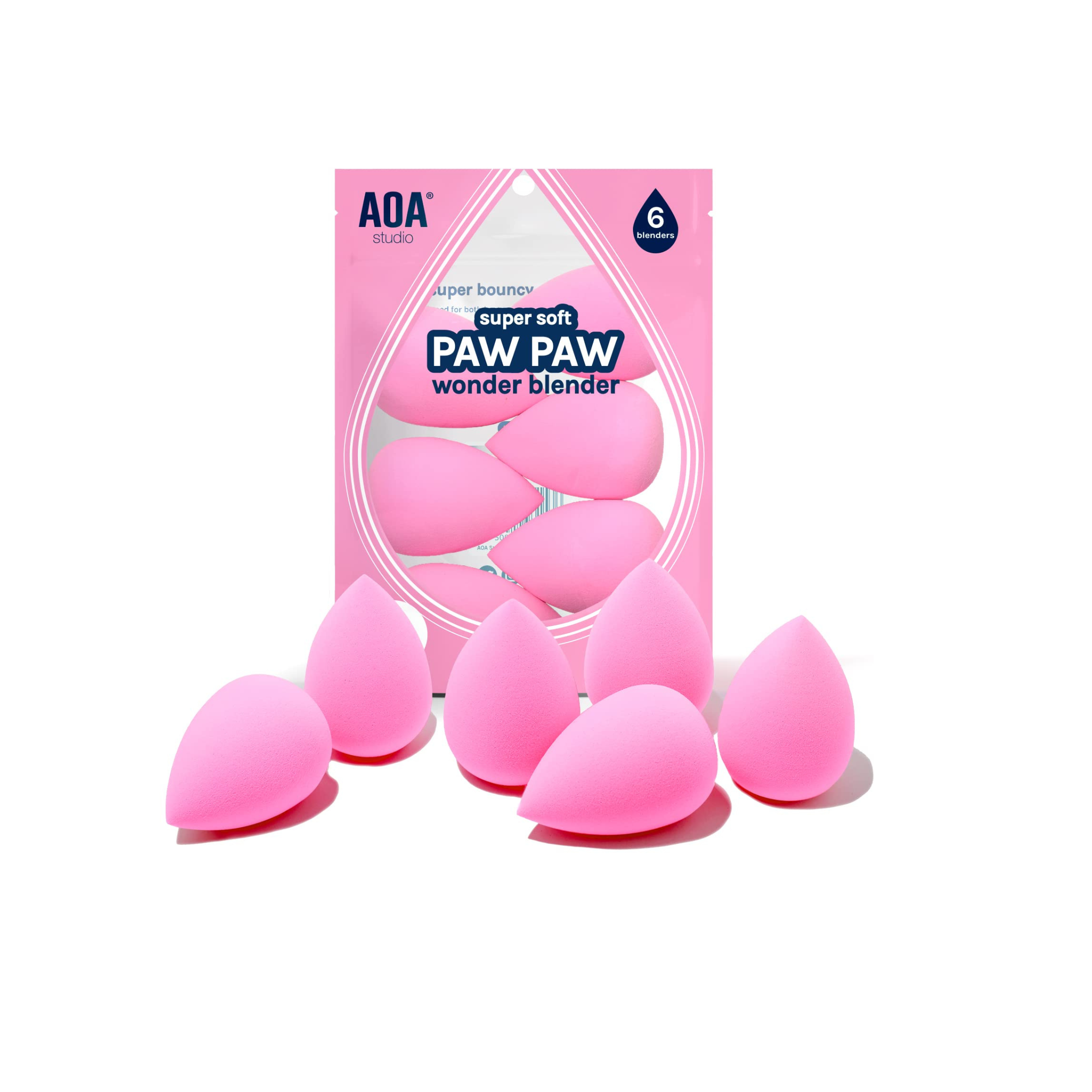 AOA Studio Collection Makeup Sponge Set Makeup Blender Latex Free and High-definition Set of 6 Makeup Blender For Powder Cream and Liquid, Super Soft Wonder Blender Beauty Cosmetic