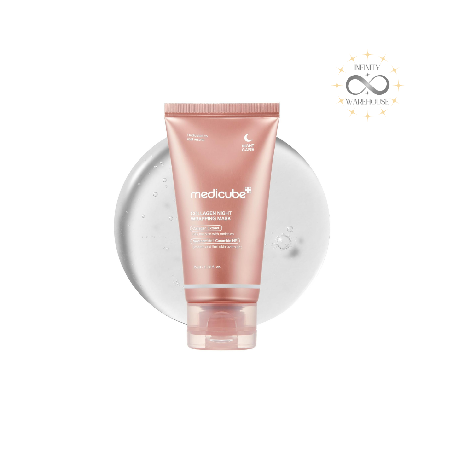 MEDICUBE Collagen Night Wrapping Mask 75ml with Collagen Healer System, collagen extract, niacinamide, ceramide NP, hyaluronic acid, adenosine and peel-off wrapping film for 8-hour overnight elasticity care, skin firmness, hydration boost and anti-aging treatment
