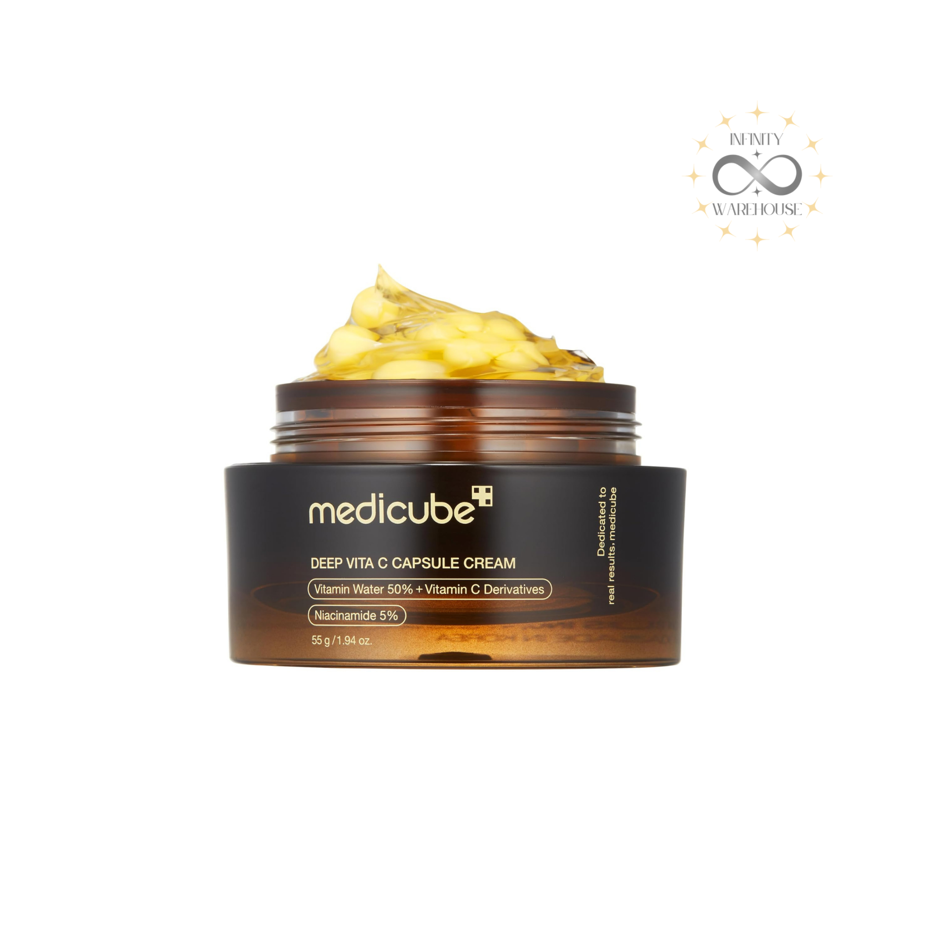 MEDICUBE Deep Vita-C Capsule Cream 55g with 50% sea buckthorn extract (vitamin tree water), 5% niacinamide, pure vitamin C, 5 vitamin C derivatives, ferulic acid and dual-texture formula for dark spots removal, skin brightening, uneven skin tone correction and antioxidant protection
