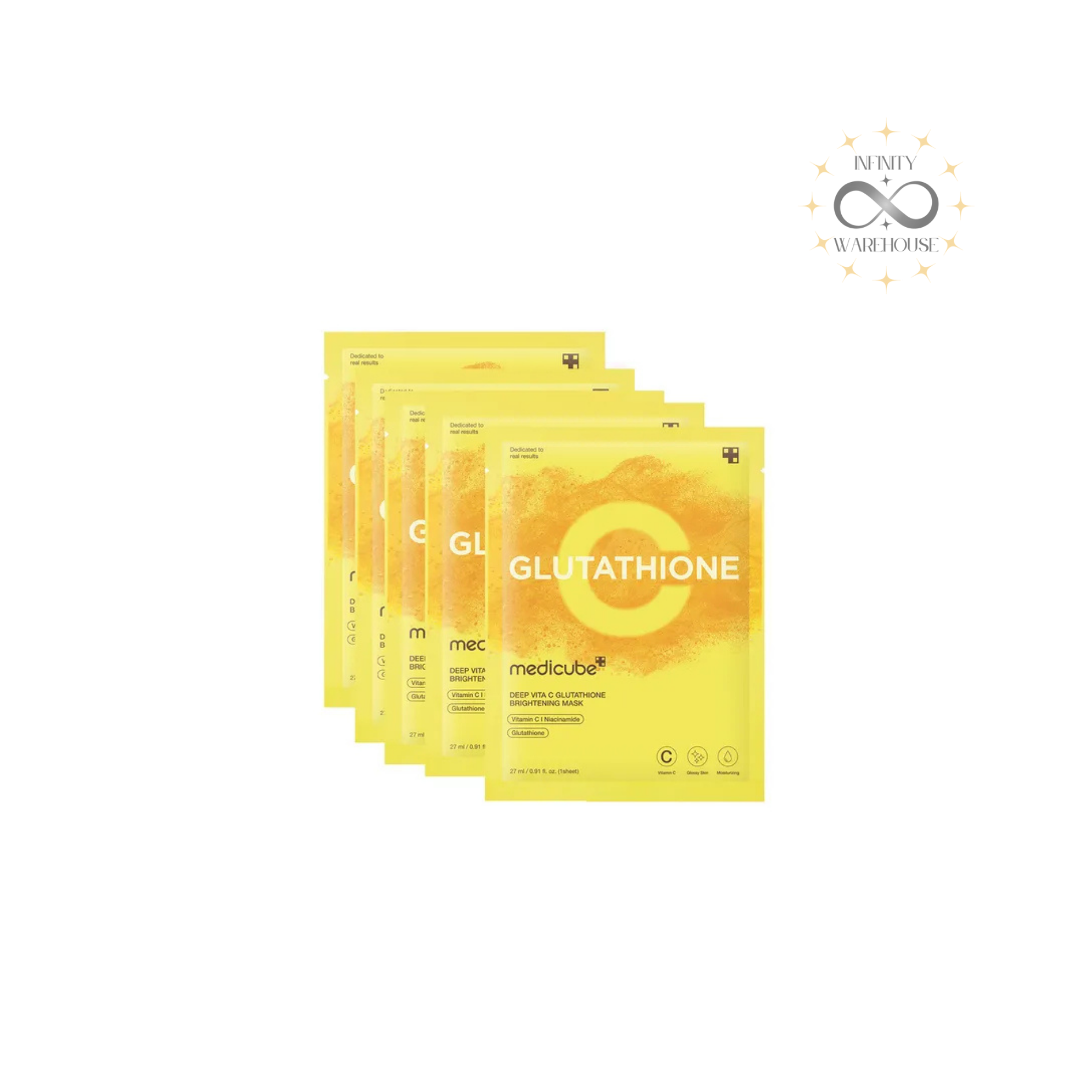 MEDICUBE Deep Vita-C Glutathione Brightening Mask (5 Sheets) 27ml each with 98% pure glutathione, vitamin C (ascorbic acid), niacinamide, quadruple vitamin complex and Melanin Toning-Out system for dark spots reduction, skin brightening, hyperpigmentation treatment and elasticity improvement
