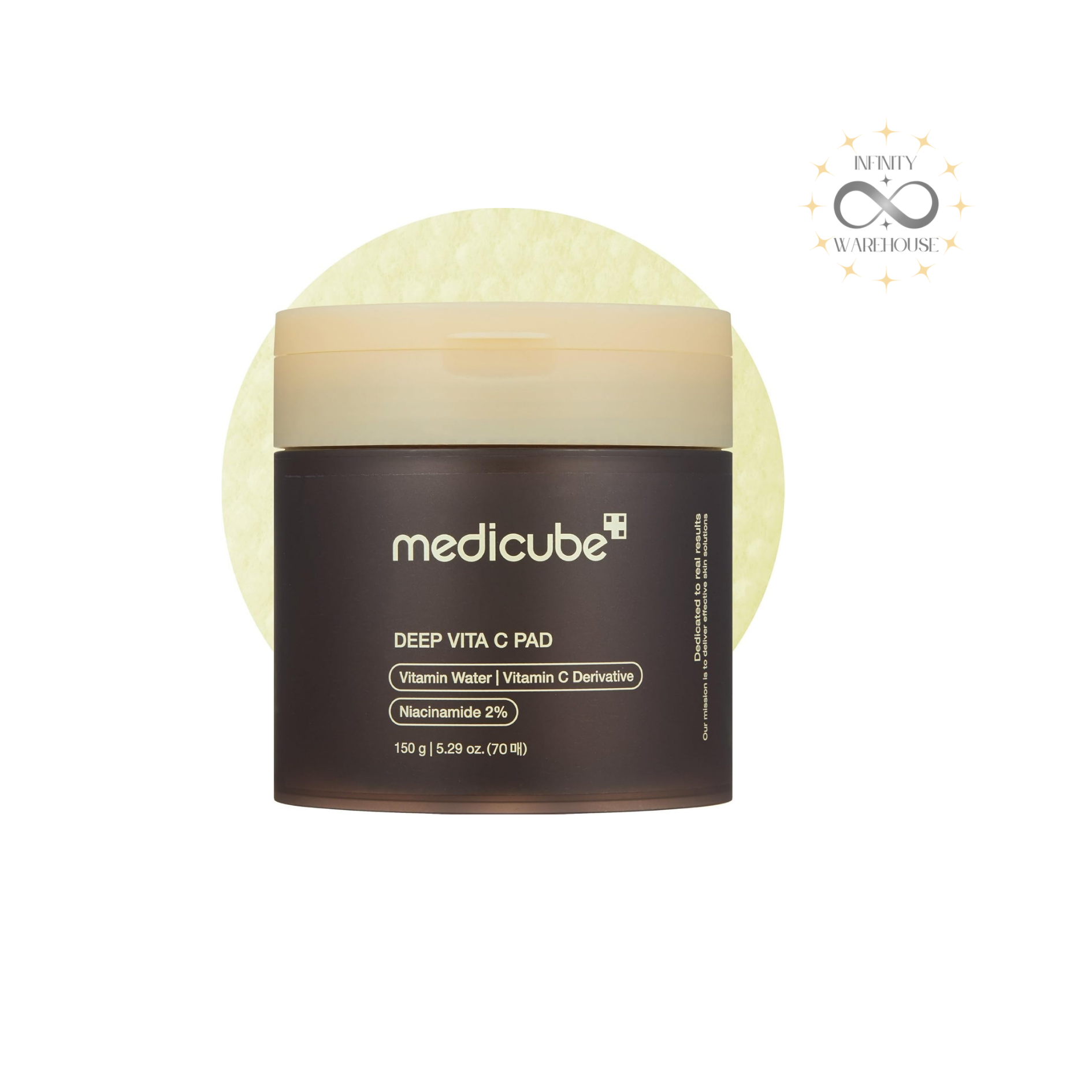 MEDICUBE Deep Vita-C Pad (70 Pads) with 500,000PPM vitamin water, sea buckthorn extract, niacinamide, vitamin C derivative, PHA and dual-textured pads for dark spots removal, gentle exfoliation, skin brightening and pore cleansing
