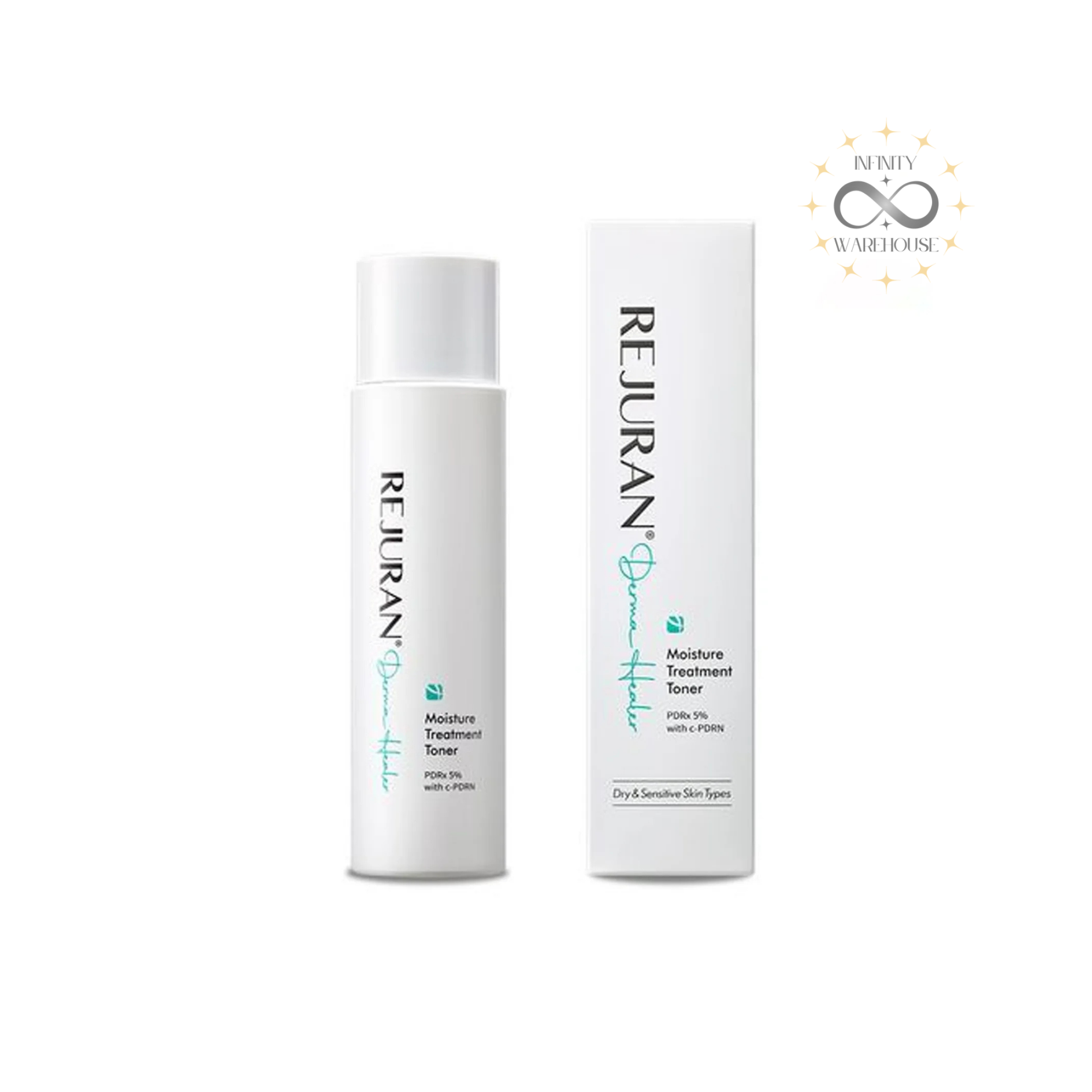 REJURAN Derma Healer Moisture Treatment Toner 150ml with PDRN (hydrolyzed DNA), DOT c-PDRN, ceramide NP, hyaluronic acid, aloe barbadensis leaf juice, cucumber fruit extract, oat kernel extract, calendula officinalis extract, panthenol, allantoin and pH 5.5 formula for sensitive skin care, dry skin hydration, skin barrier strengthening and dual functionality whitening and wrinkle improvement
