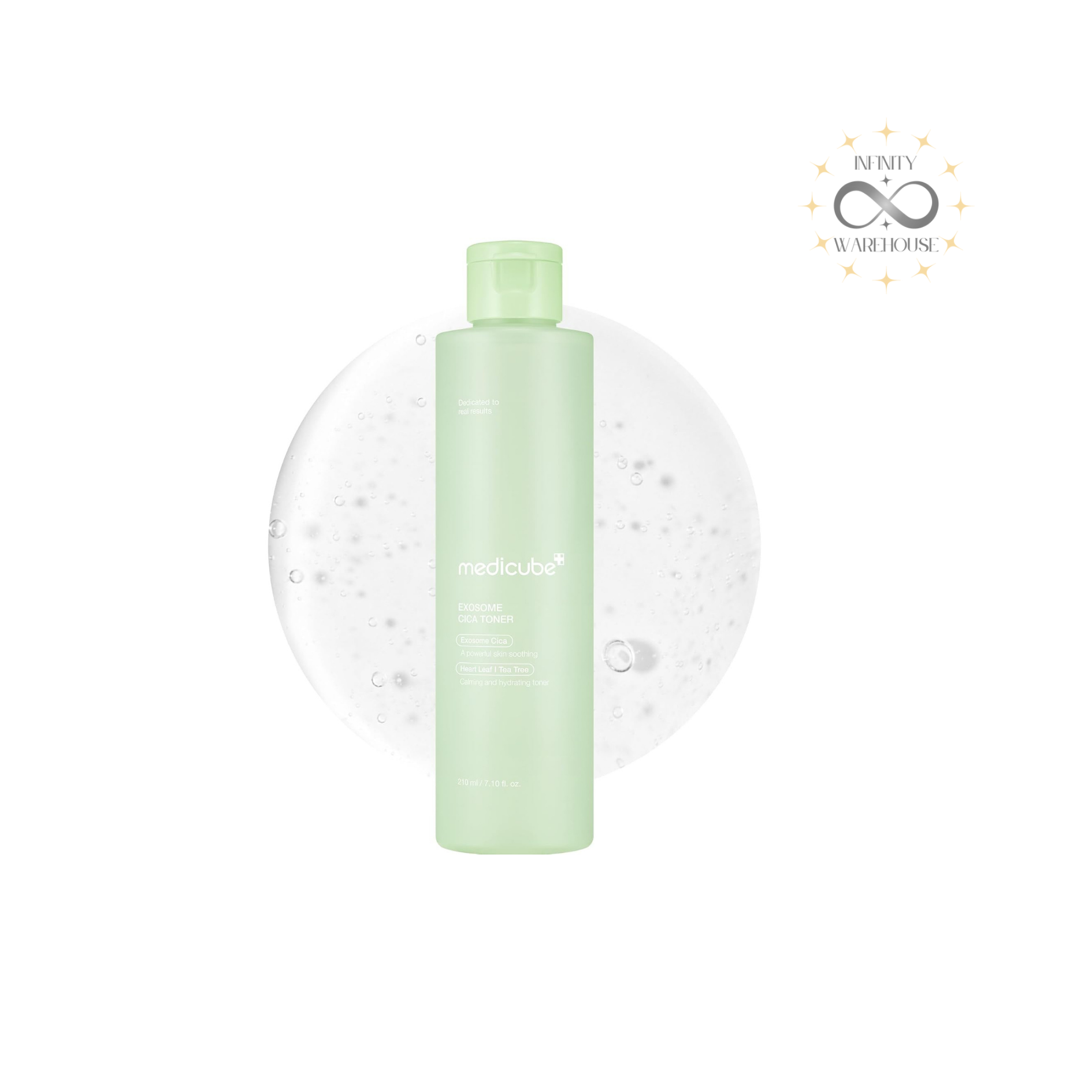 MEDICUBE Exosome Cica Toner 210ml with nano-sized exosome cica, 12 types of cica ingredients, heartleaf water, tea tree leaf water, ectoin, panthenol and allantoin for sensitive skin soothing, sebum control, skin texture improvement and daily hydration
