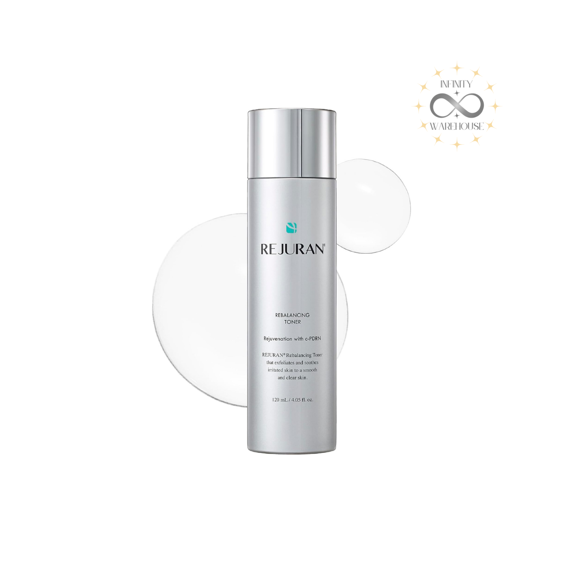 REJURAN Healer Rebalancing Toner 120ml with c-PDRN (hydrolyzed DNA), tea tree leaf extract, PHA (gluconolactone), niacinamide, ceramides, calendula officinalis extract, centella asiatica extract, panthenol, allantoin and pH balancing formula for oil residue cleansing, dead skin cell exfoliation, pore minimizing, moisture balance restoration and antibacterial skin care
