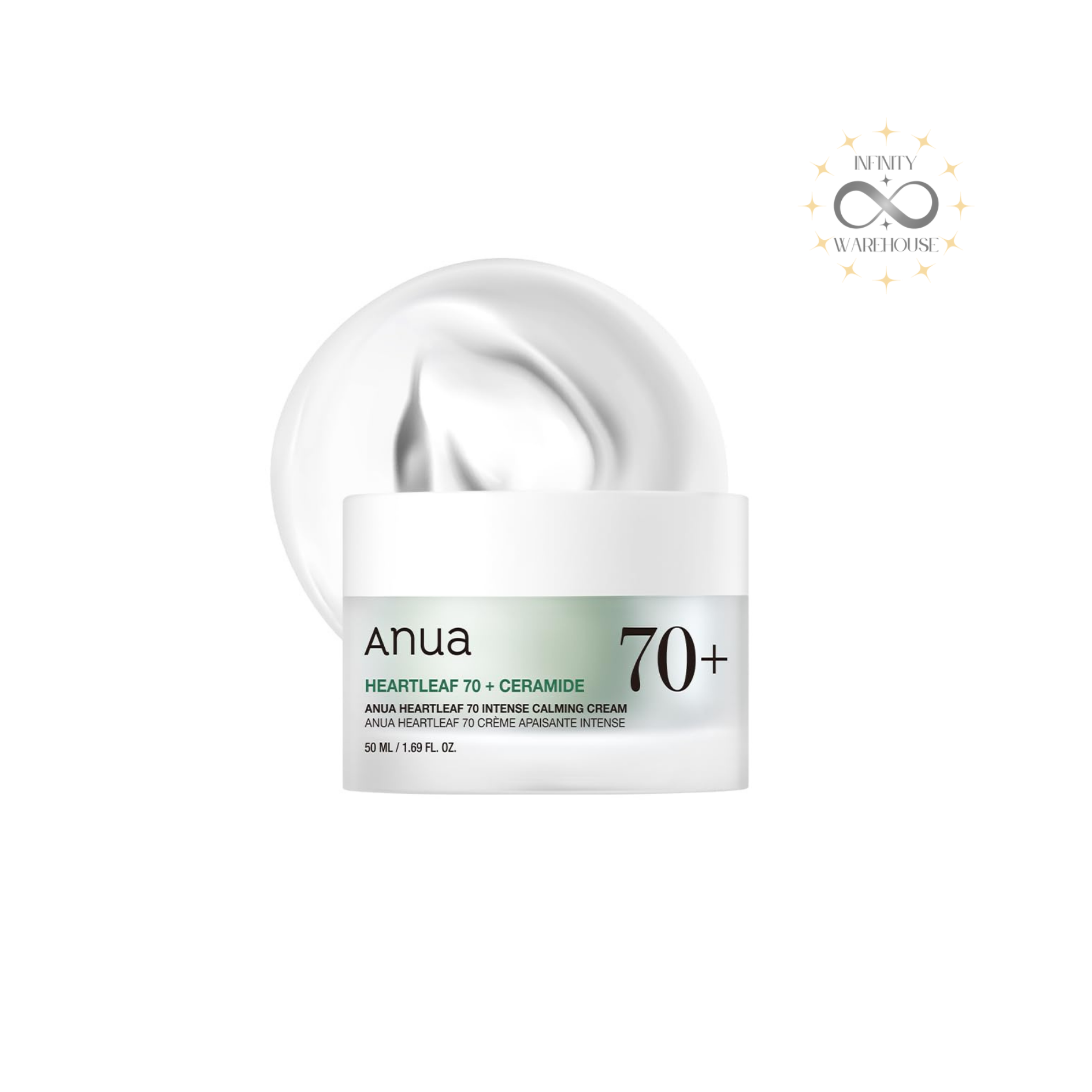 Anua Heartleaf 70% Intense Calming Cream 50ml with 70% heartleaf extract, ceramides and panthenol for sensitive skin barrier repair and deep hydration
