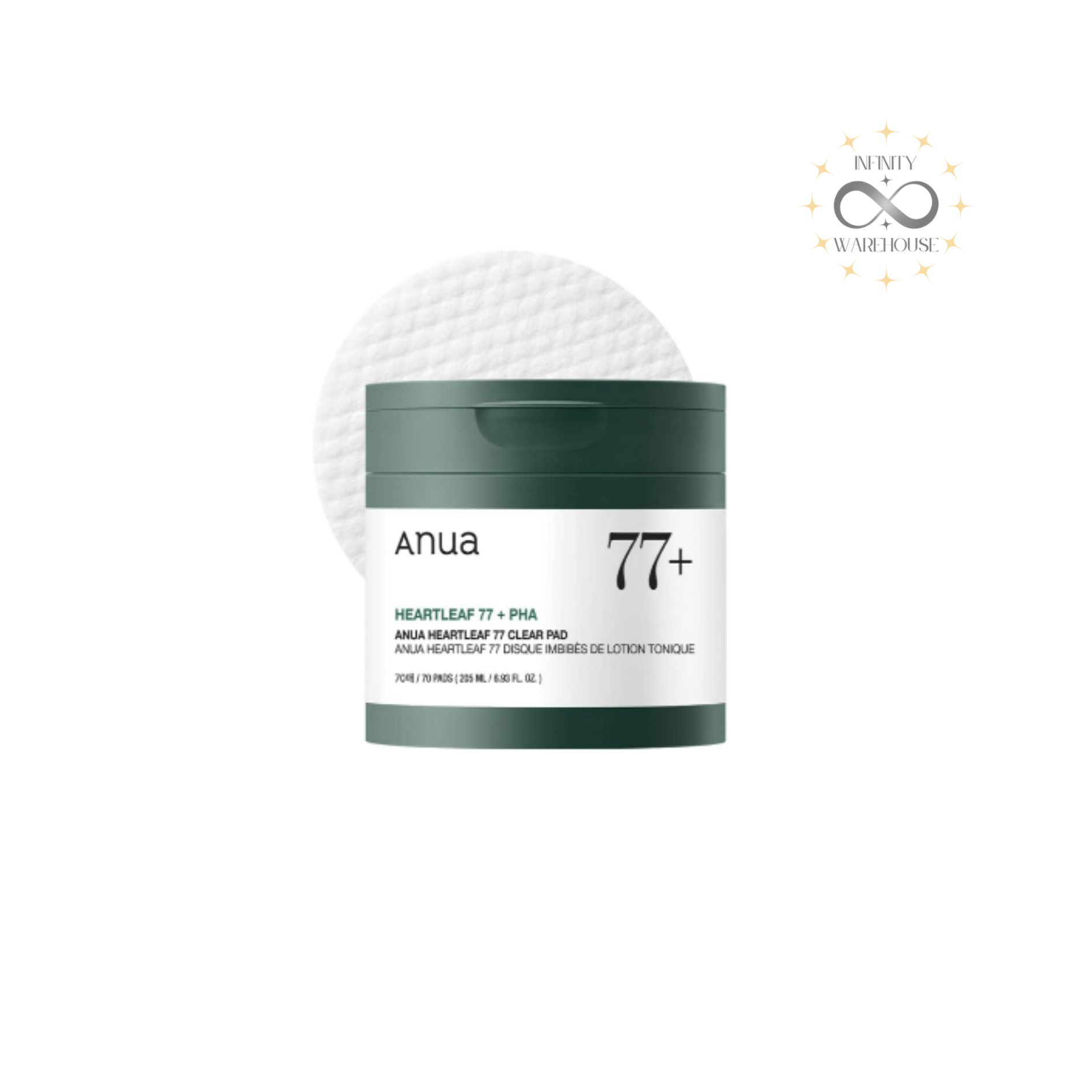 ANUA Heartleaf 77 Clear Pad x 70 Pads Korean dual-sided toner pads with 77% houttuynia cordata extract and PHA for gentle exfoliation and pore care
