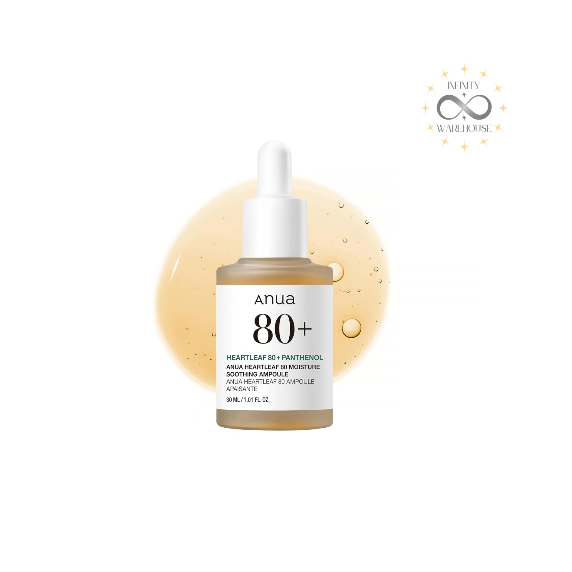 Anua Heartleaf 80% Moisture Soothing Ampoule 30ml with 80% heartleaf extract, hyaluronic acid and panthenol for sensitive skin hydration and anti-inflammatory care
