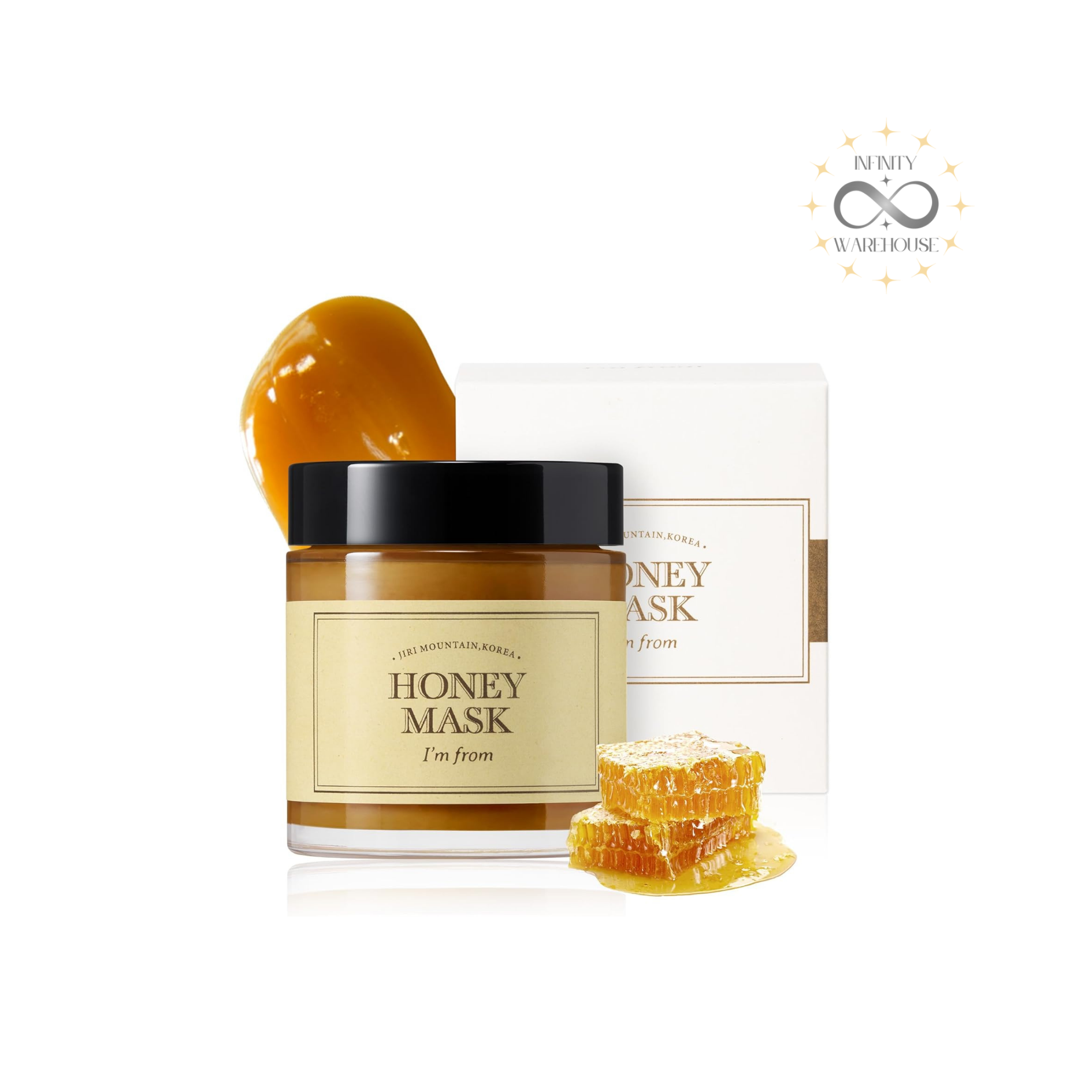I'm From Honey Mask 70g with 38.7% Jiri mountain honey, propolis extract, bee venom, macadamia oil and snail secretion filtrate for deep moisturization, nourishment and pore tightening
