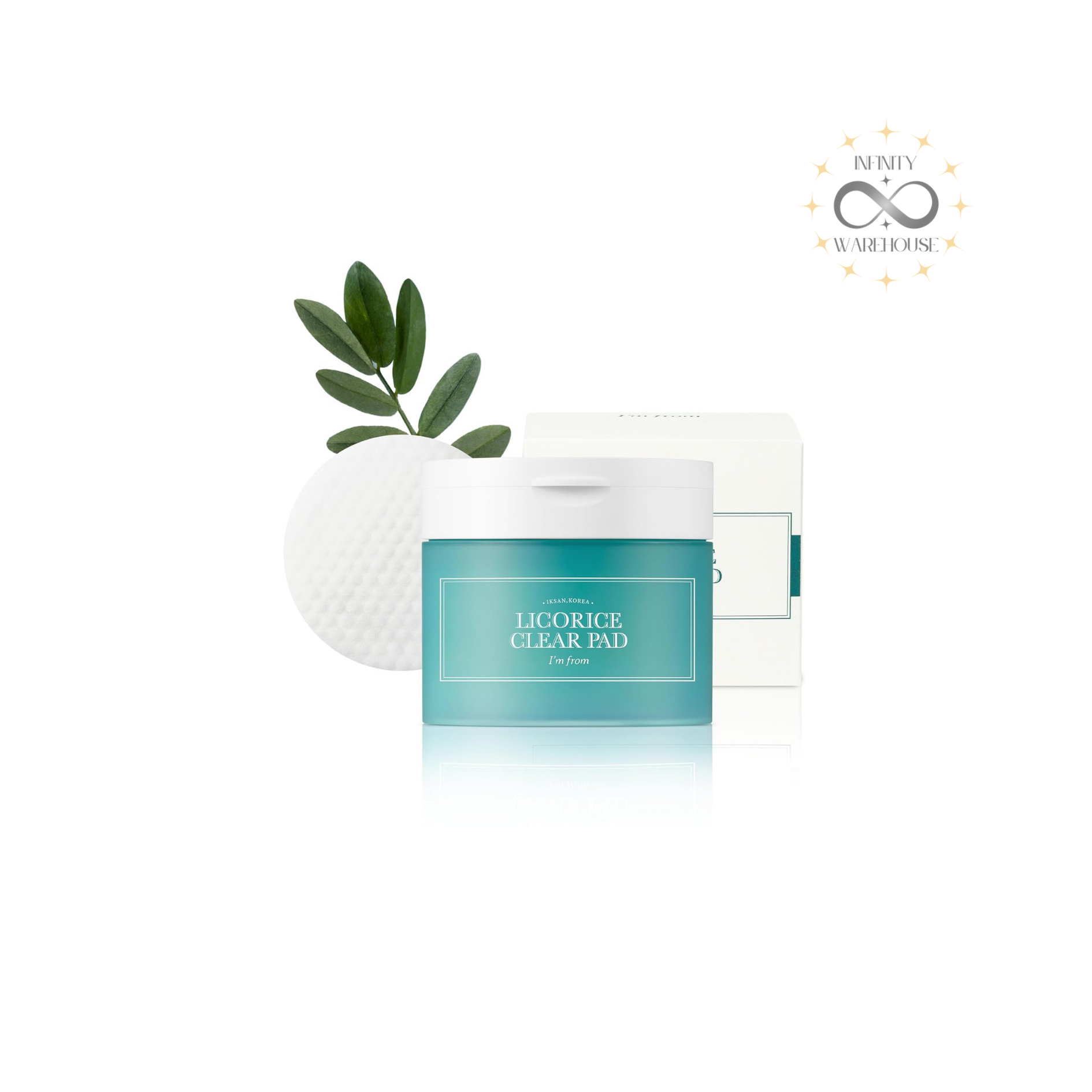 I'm From Licorice Clear Pad 60 pads with 87% Iksan licorice root extract, glycyrrhizic acid, glabridin and dual-sided texture for gentle exfoliation, soothing and pore cleansing