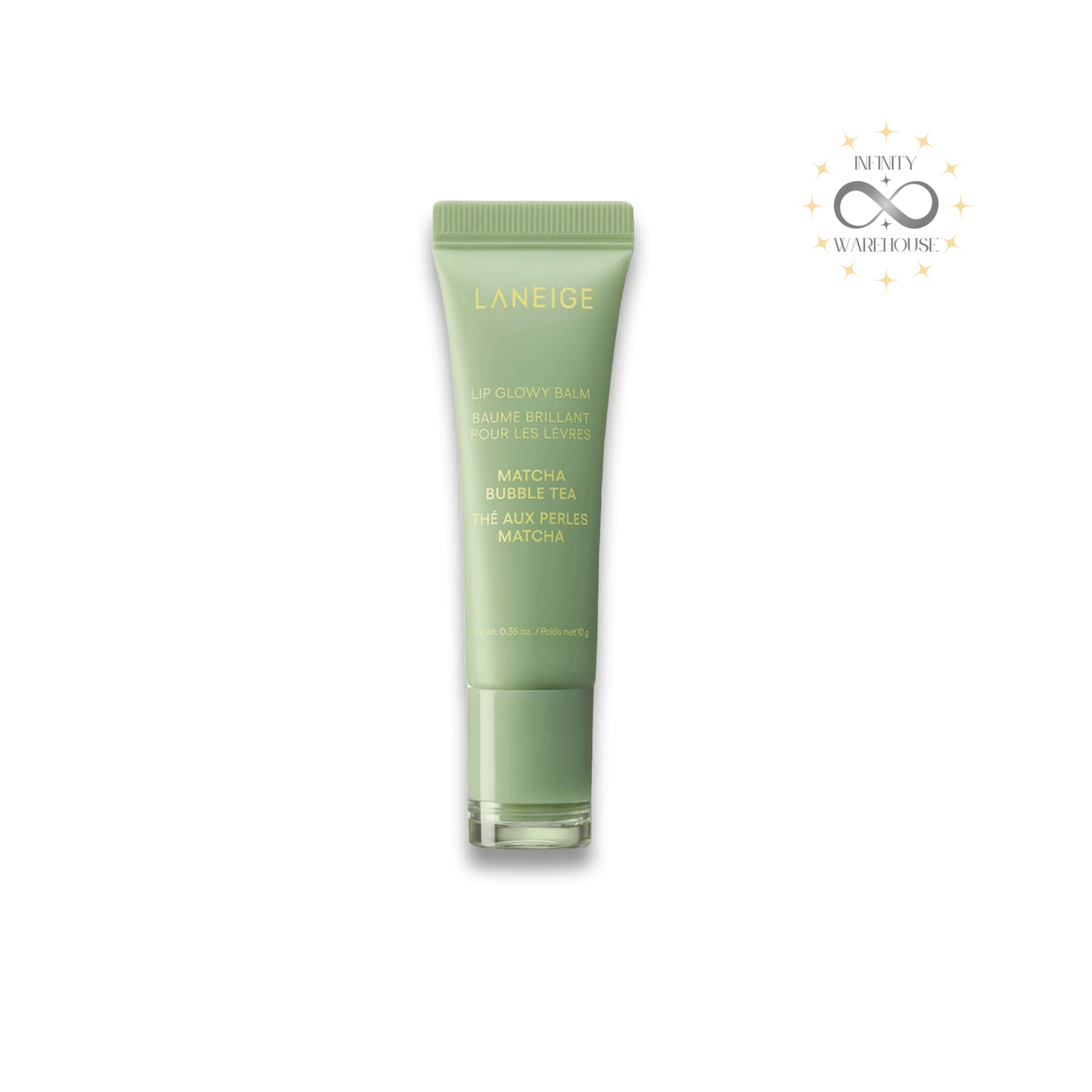 LANEIGE Lip Glowy Balm 10g with shea butter, murumuru seed butter, lightweight moisture-coating formula in multiple flavors including berry, vanilla, sweet candy, matcha bubble tea, taro bubble tea, gummy bear, blueberry, mango for hydrated, tinted, glossy lips with built-in applicator