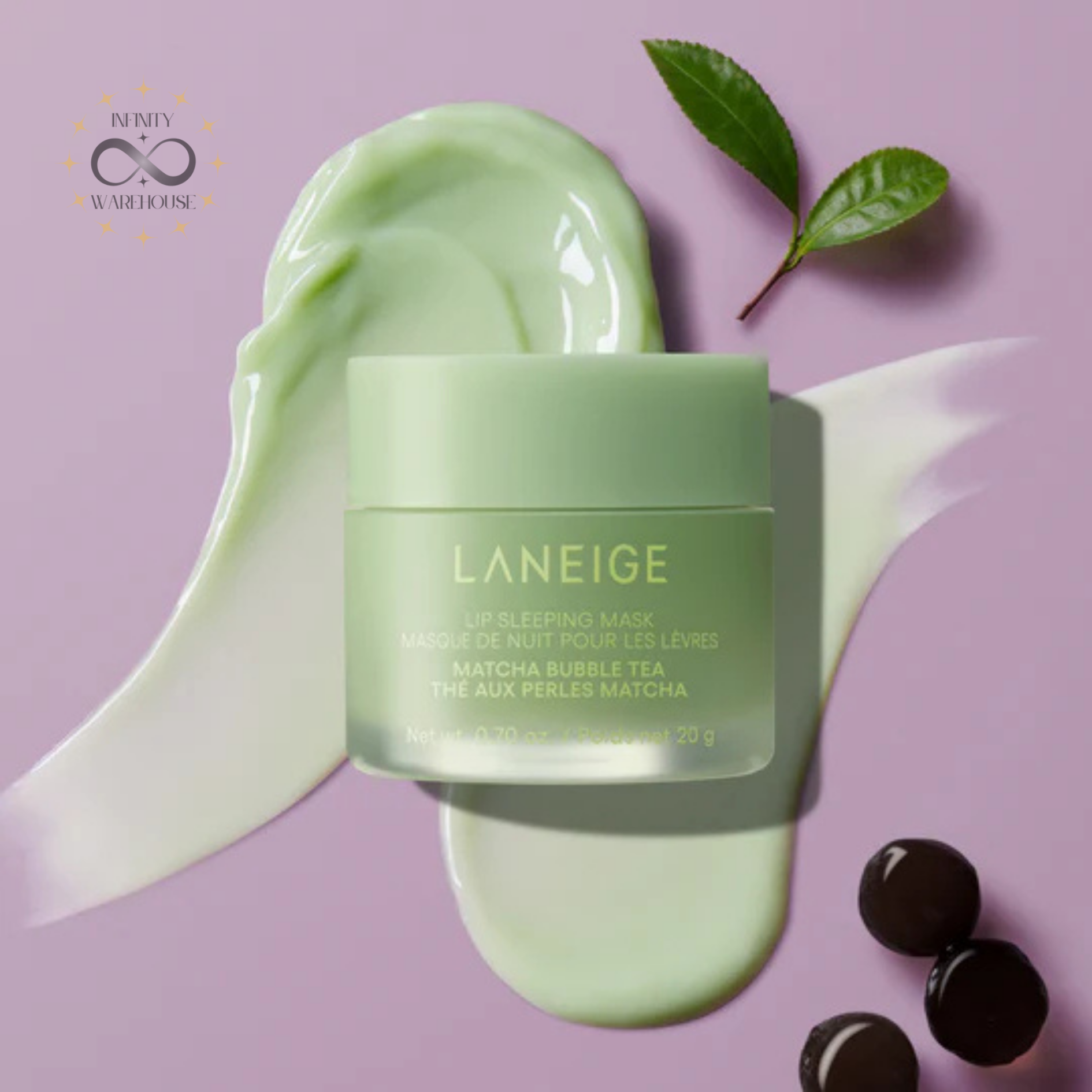 LANEIGE Lip Sleeping Mask 20ml with Matcha bubble tea Complex, Moisture Wrap technology, hyaluronic acid, shea butter, coconut oil and vitamin C for overnight lip repair, intense hydration and softening
