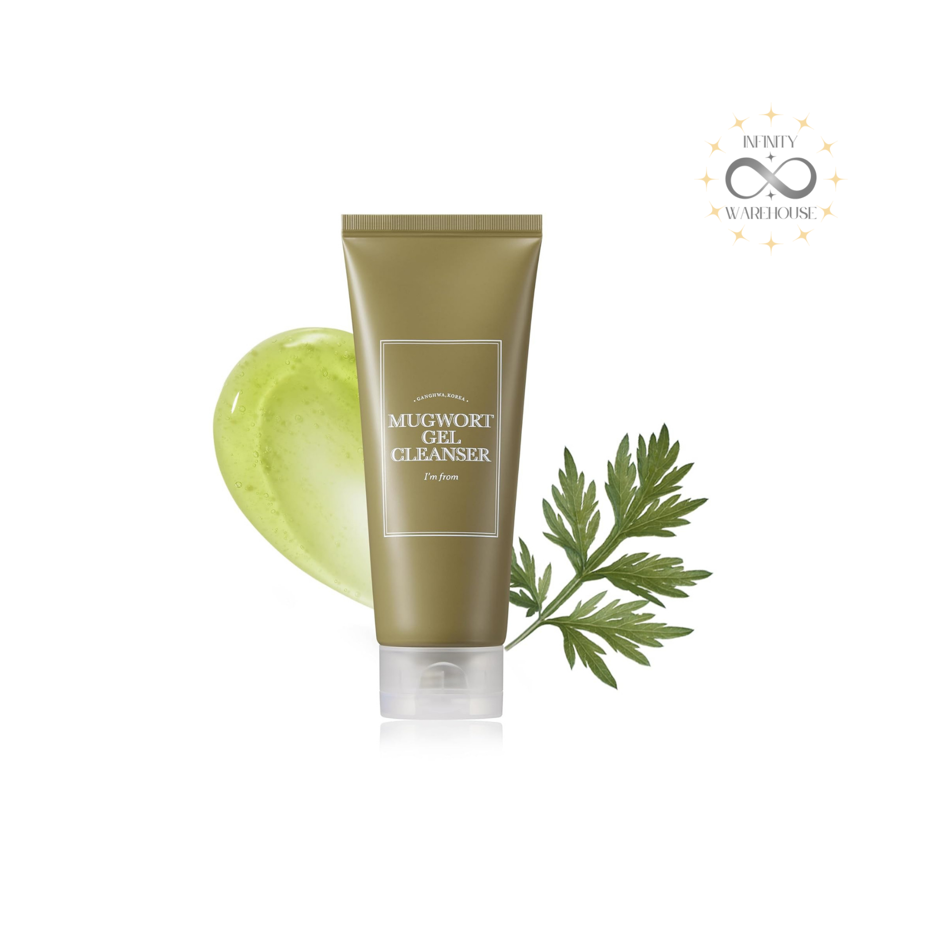 I'm From Mugwort Gel Cleanser 150ml with 60% Ganghwa mugwort extract, turmeric root extract, neem leaf extract and artemisia vulgaris oil for sensitive acne-prone skin gentle cleansing, sebum control and soothing hydration
