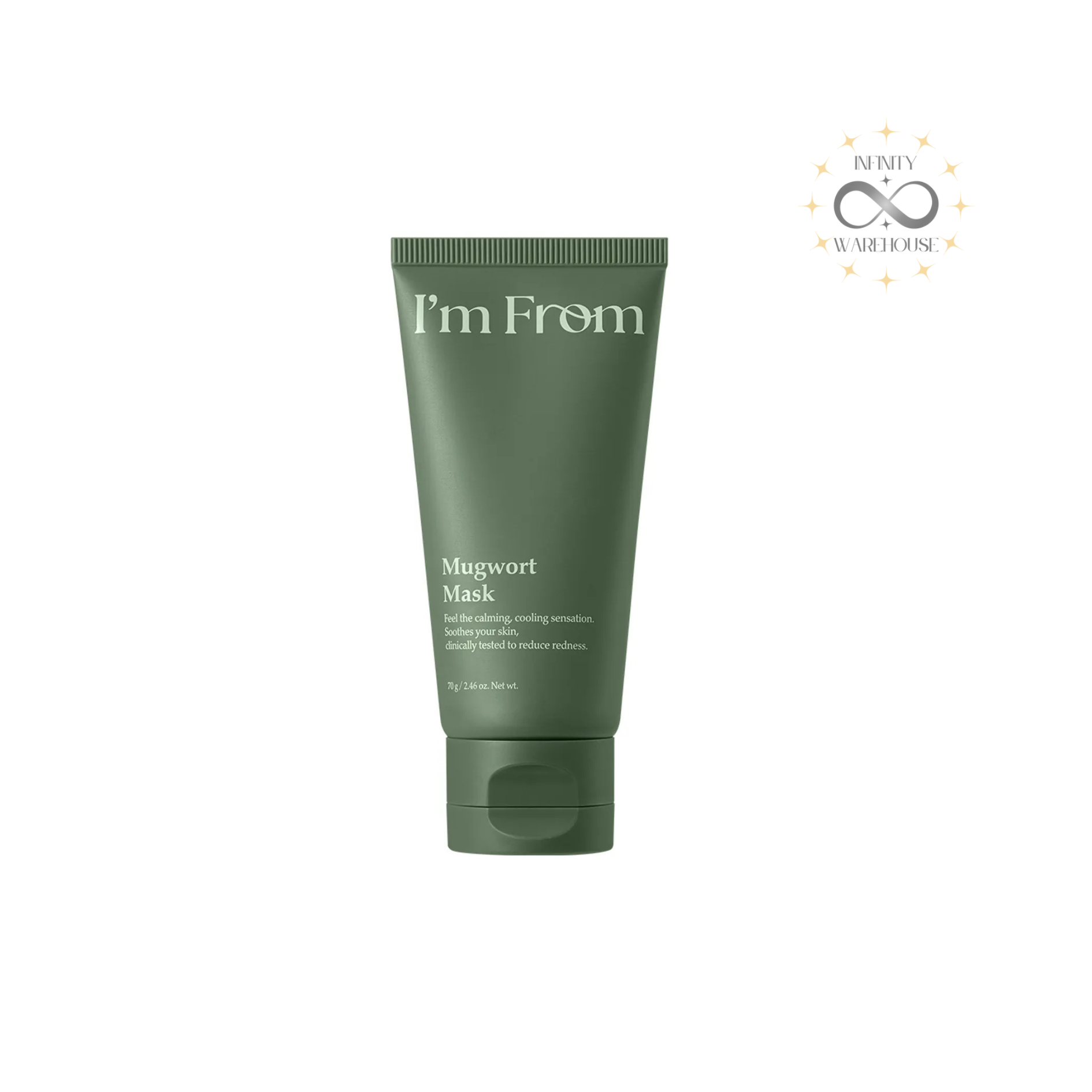 I'm From Mugwort Mask 70g with 2.1% mugwort leaf powder, allantoin, dipotassium glycyrrhizate and botanical sprout extracts for irritated skin soothing, sebum control and cooling effect
