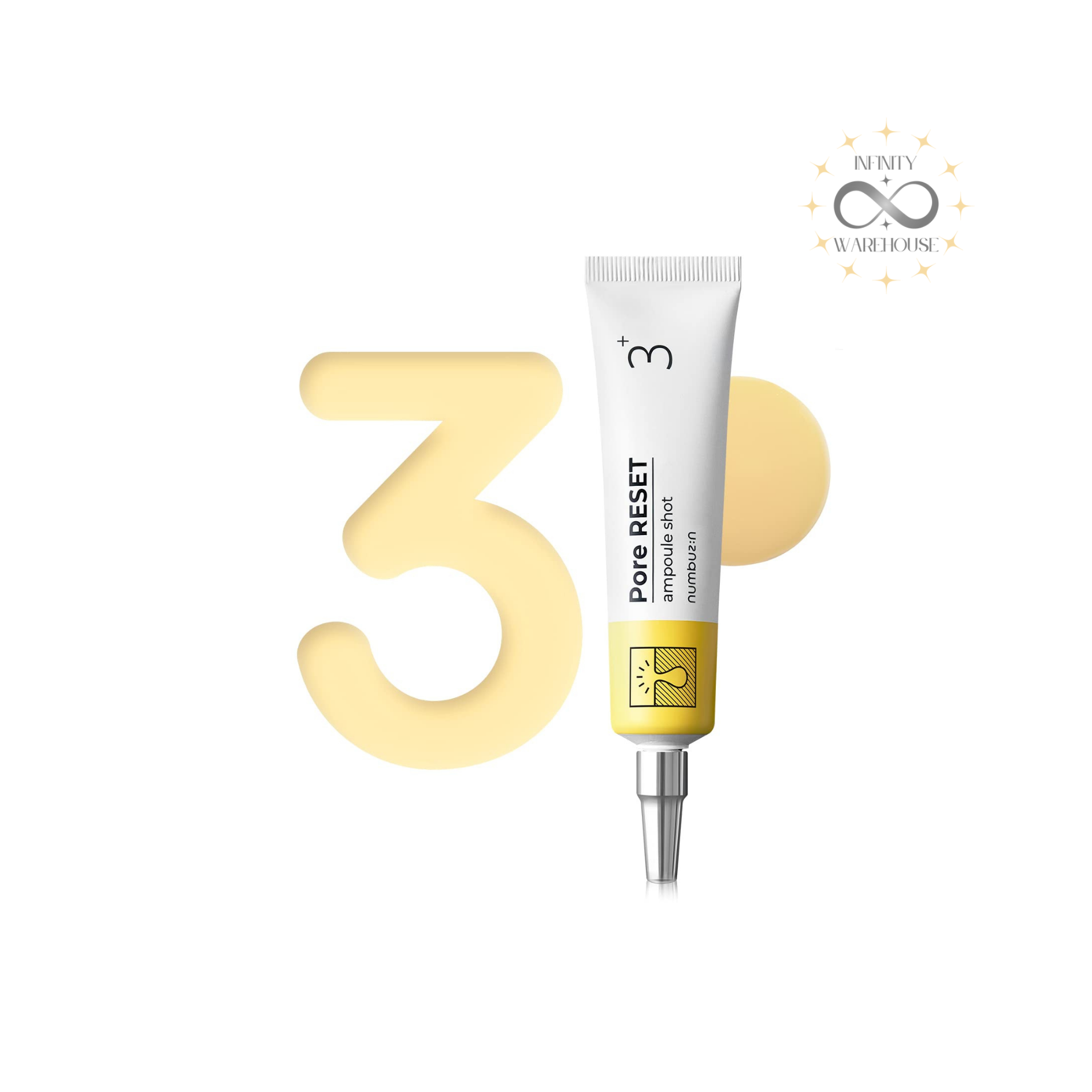 NUMBUZIN No.3 Pore Reset Ampoule Shot 25ml with retinol, silybin (natural retinol alternative), adenosine, niacinamide, turmeric root extract, holy basil leaf extract, ceramide NP, zinc PCA and PM skincare formula for enlarged pores treatment, skin elasticity improvement, pigmentation reduction, pore tightening and anti-aging care
