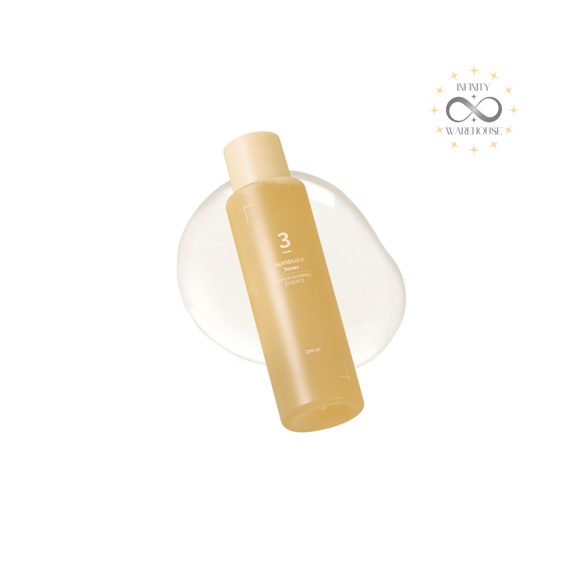 NUMBUZIN No.3 Super Glowing Essence Toner 200ml with 50 types fermented ingredients, bifida ferment filtrate, niacinamide, meadowsweet extract and essence-toner hybrid formula for skin brightening, elasticity improvement, dullness reduction and 52.8% glow enhancement with yellow viscous texture
