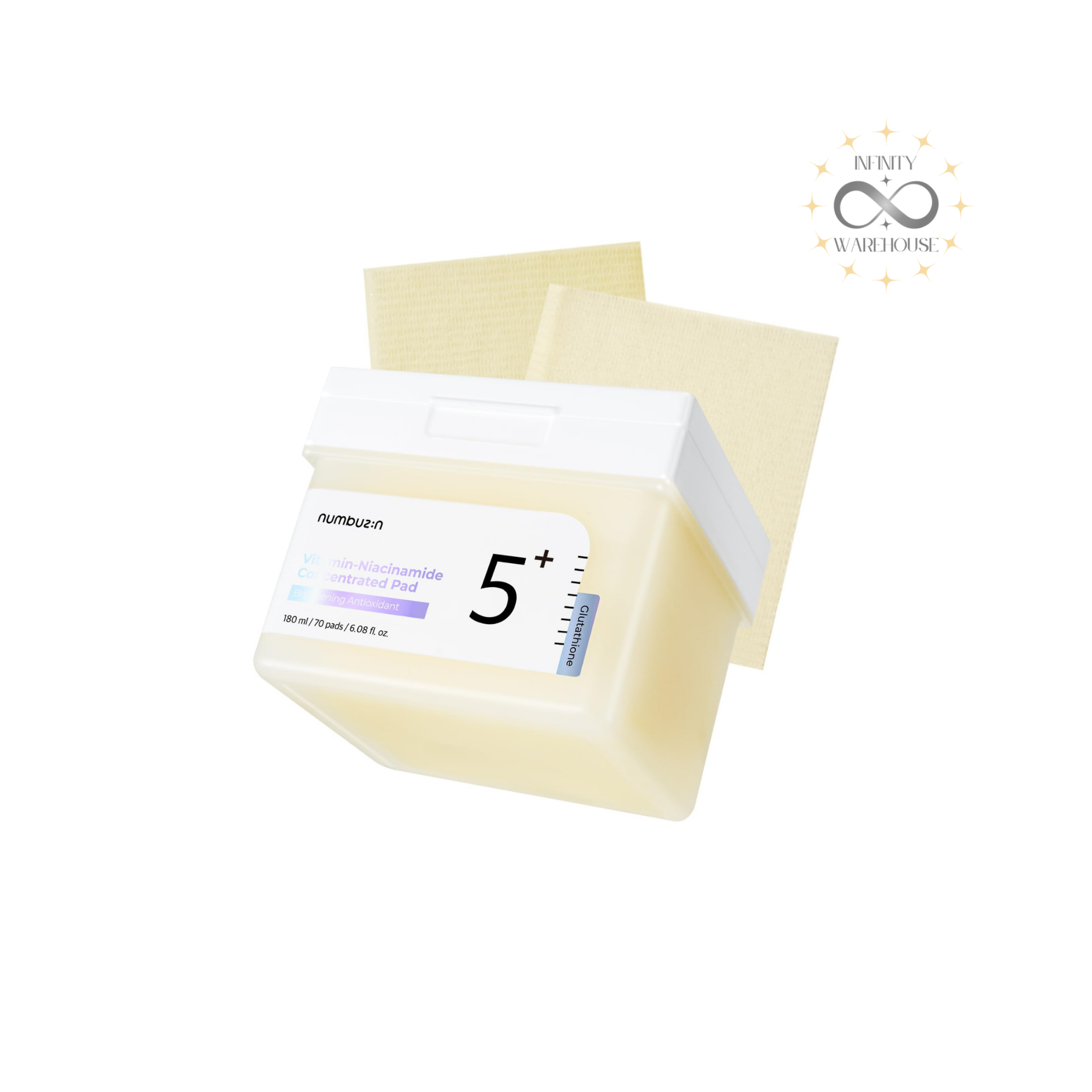 NUMBUZIN No.5 Vitamin-Niacinamide Concentrated Pad x 70 pads with 50,000ppm niacinamide, glutathione, vitamin C, panthenol, tremella fuciformis mushroom extract, PHA, LHA, tranexamic acid, ascorbyl glucoside, ubiquinone and 180ml essence for pigmentation reduction, dark spots fading, skin brightening, hyperpigmentation correction and all-in-one skincare solution
