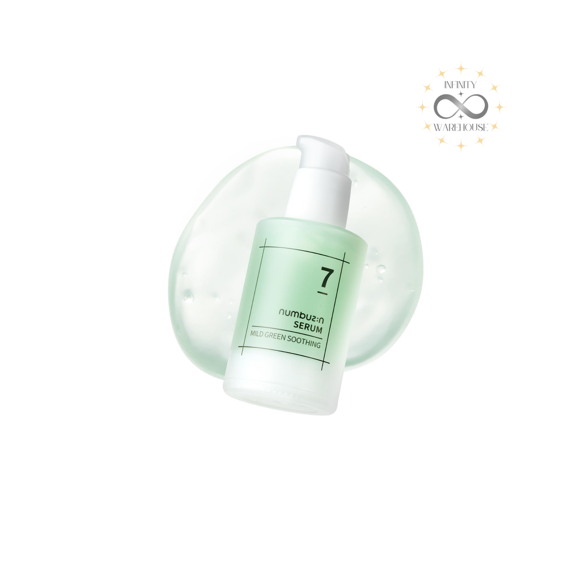 NUMBUZIN No.7 Mild Green Soothing Serum 50ml with 29 soothing ingredients including noni extract, centella asiatica, houttuynia cordata, green tea, mugwort, witch hazel, allantoin, ceramide NP and watery gel texture for sensitive skin care, acne-prone skin soothing, redness reduction and skin temperature lowering
