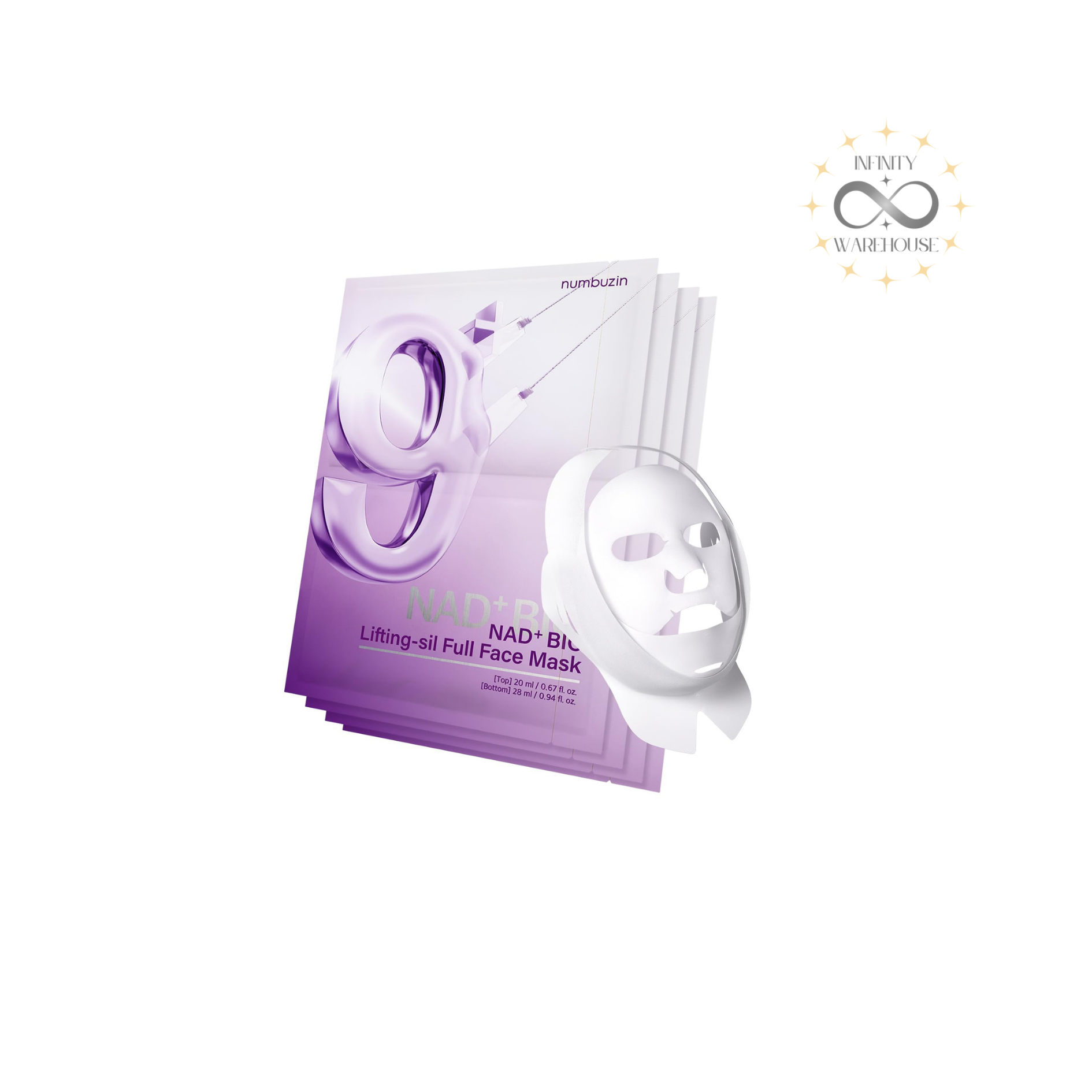 NUMBUZIN No.9 NMN Bio Lifting Full‑Face Sheet Mask x 4 sheets with NAD+ (Nicotinamide Adenine Dinucleotide), 50 types peptides, hydrolyzed collagen, adenosine, NMN BIO capsules, PLA threads, niacinamide and lifting band for anti-aging care, jawline improvement, 6 types wrinkles reduction, skin elasticity enhancement and facial puffiness relief
