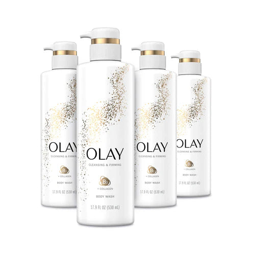 Olay Body Wash with Collagen and Vitamin B3, Cleansing & Firming, 17.9 Fl Oz (Pack of 4)