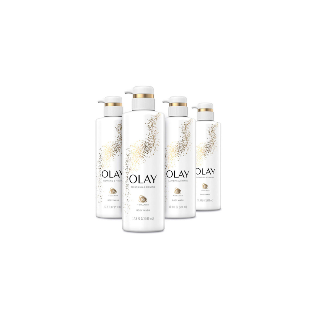 Olay Body Wash with Collagen and Vitamin B3, Cleansing & Firming, 17.9 Fl Oz (Pack of 4)