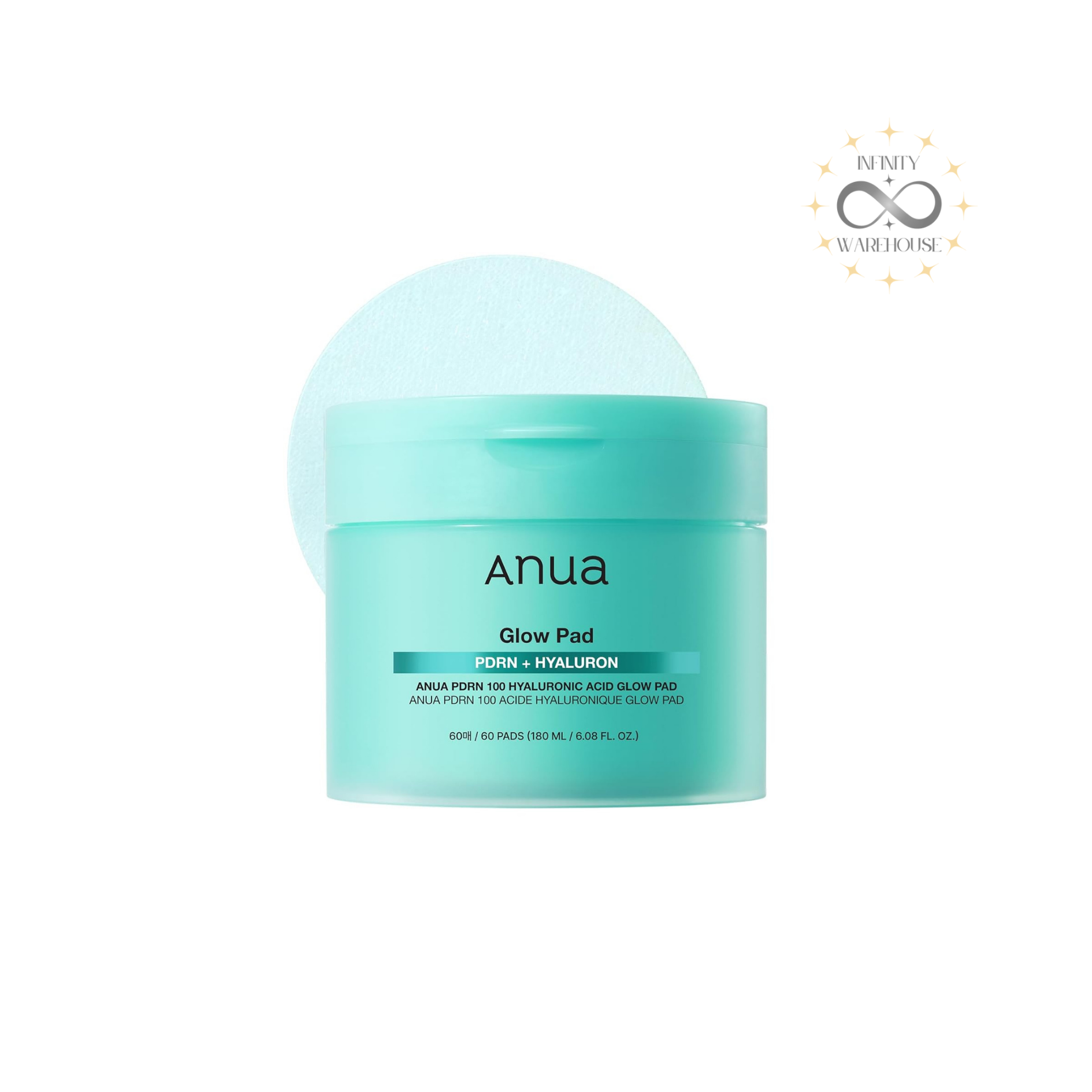 ANUA PDRN 100 Hyaluronic Acid Glow Pad x 60 Pads Korean dual-texture toner pads with salmon DNA and 3 types hyaluronic acid for moisture plumping
