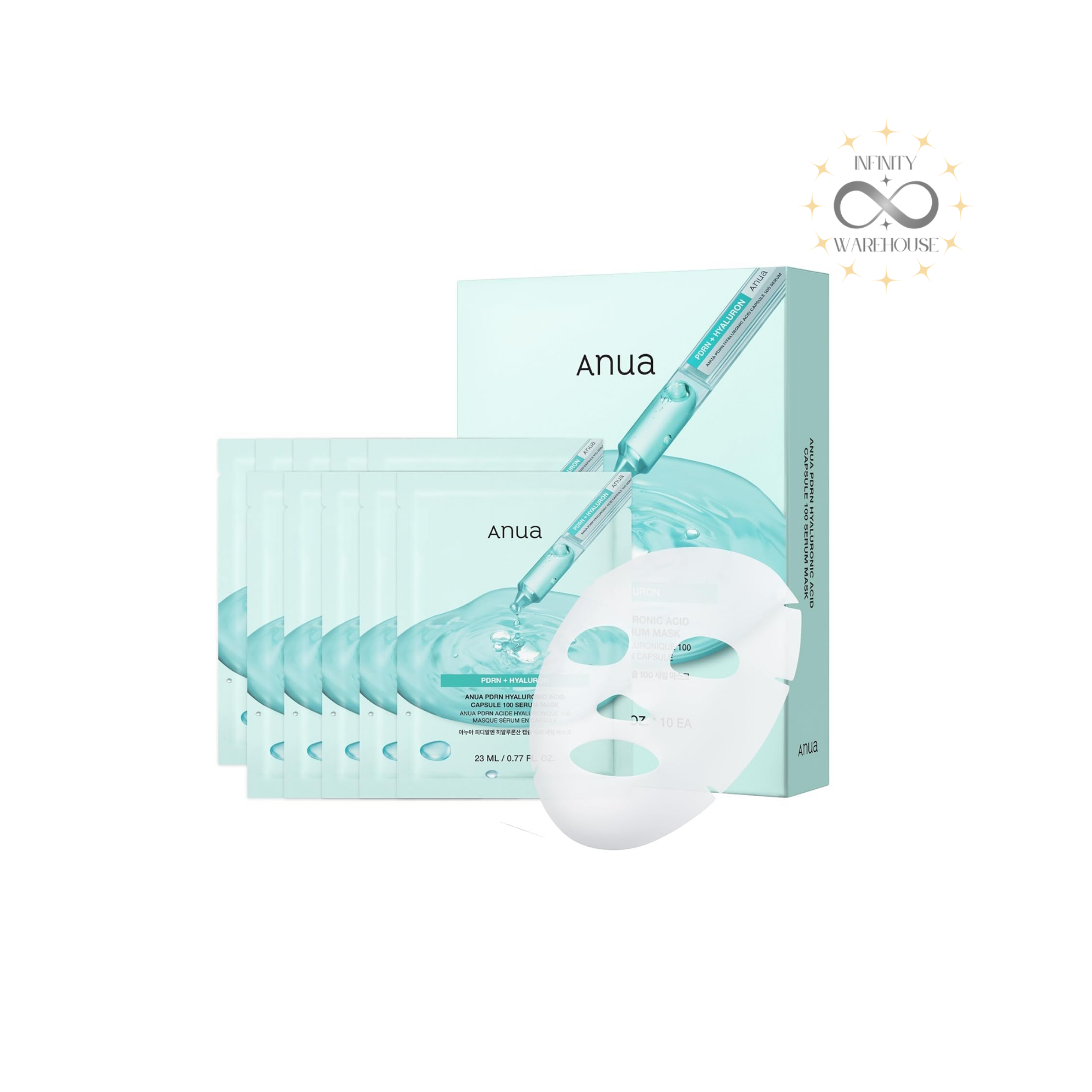 Anua PDRN Hyaluronic Acid Capsule 100 Serum Mask 10 pack with salmon DNA extract and 11 types of hyaluronic acid for anti-aging and deep hydration
