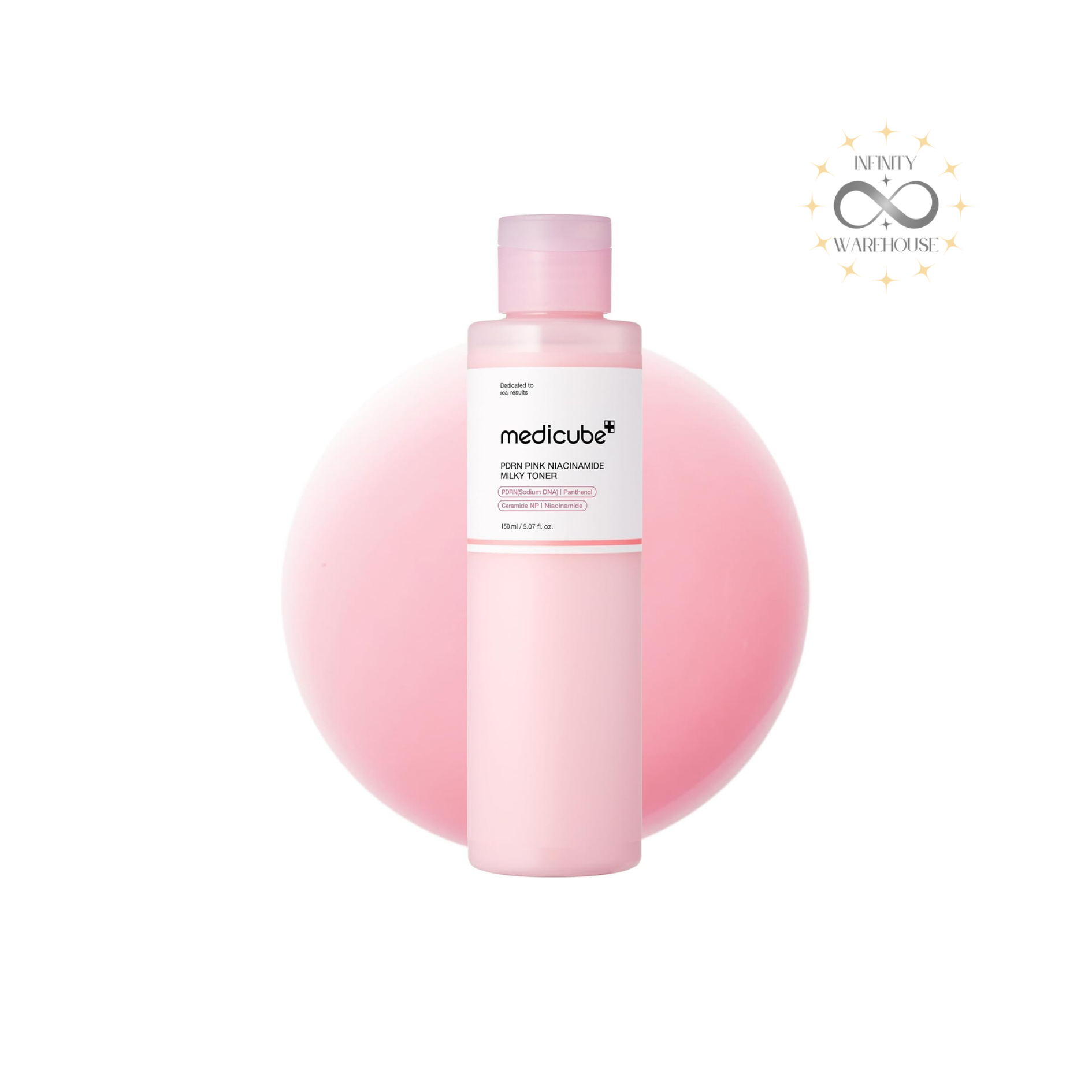 MEDICUBE PDRN Milky Toner Essence 150ml with salmon DNA PDRN, niacinamide, ceramide NP, 5 types peptides, hyaluronic acid and milky texture for skin brightening, elasticity improvement, barrier strengthening and intensive hydration
