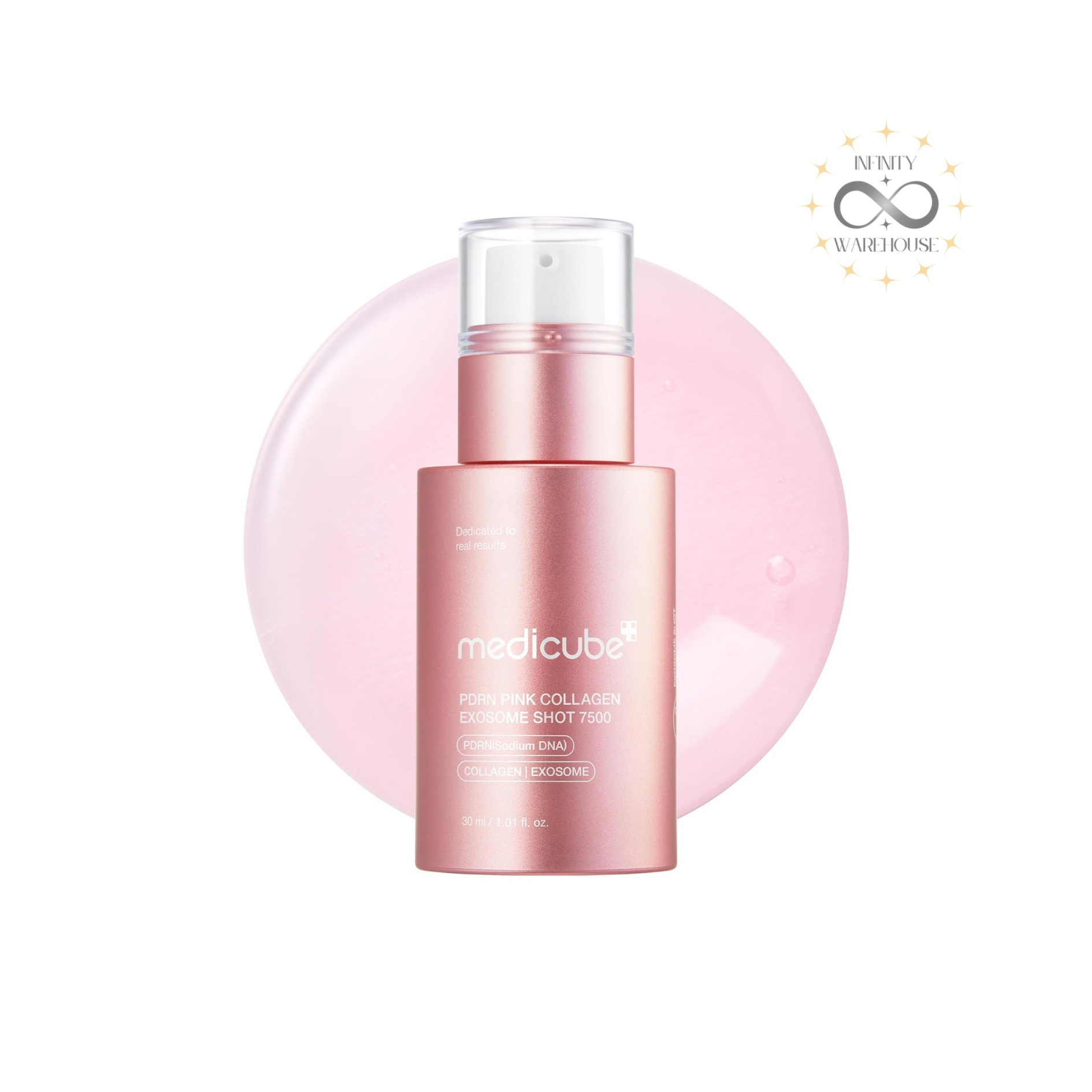 MEDICUBE PDRN Pink Collagen Exosome Shot Serum 7500 30ml with 7,500ppm exosomes, 99% pure salmon PDRN, collagen, 8 types hyaluronic acid, niacinamide and exosome-coated spicules for skin regeneration, pore tightening, elasticity improvement and anti-aging care
