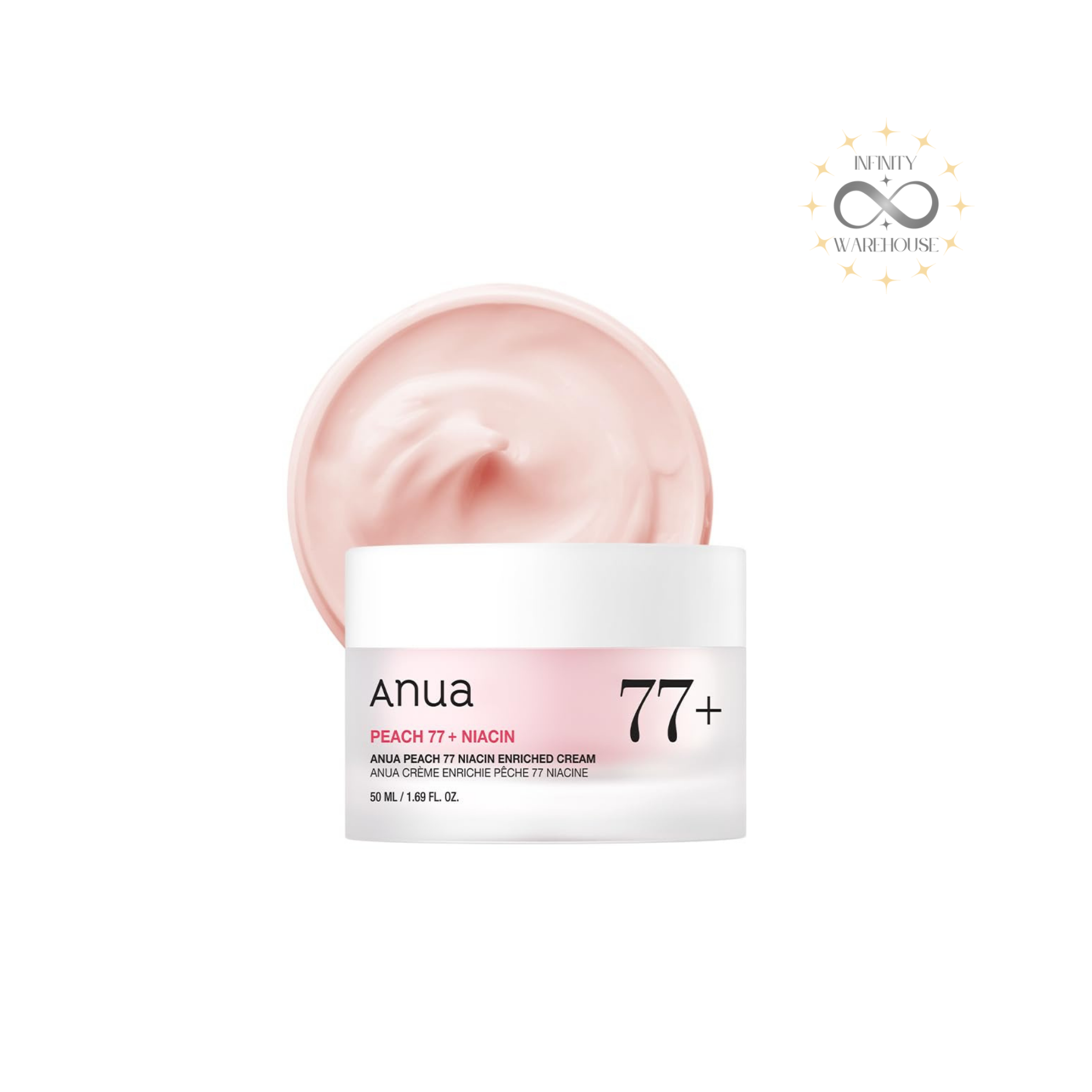 Anua Peach 77% Niacin Enriched Cream 50ml with 77% peach extract, niacinamide and ceramides for hydrating and brightening all skin types
