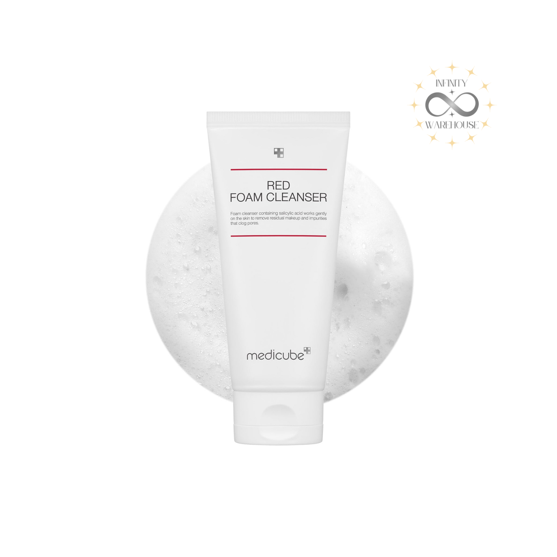 MEDICUBE Red Foam Cleanser 120ml with 0.5% salicylic acid, Sophora Angustifolia root extract, rich moist foam, hypoallergenic formula and Korean Ministry of Food and Drug Safety certification for acne-prone skin relief, sebum control, blackhead removal and deep pore cleansing
